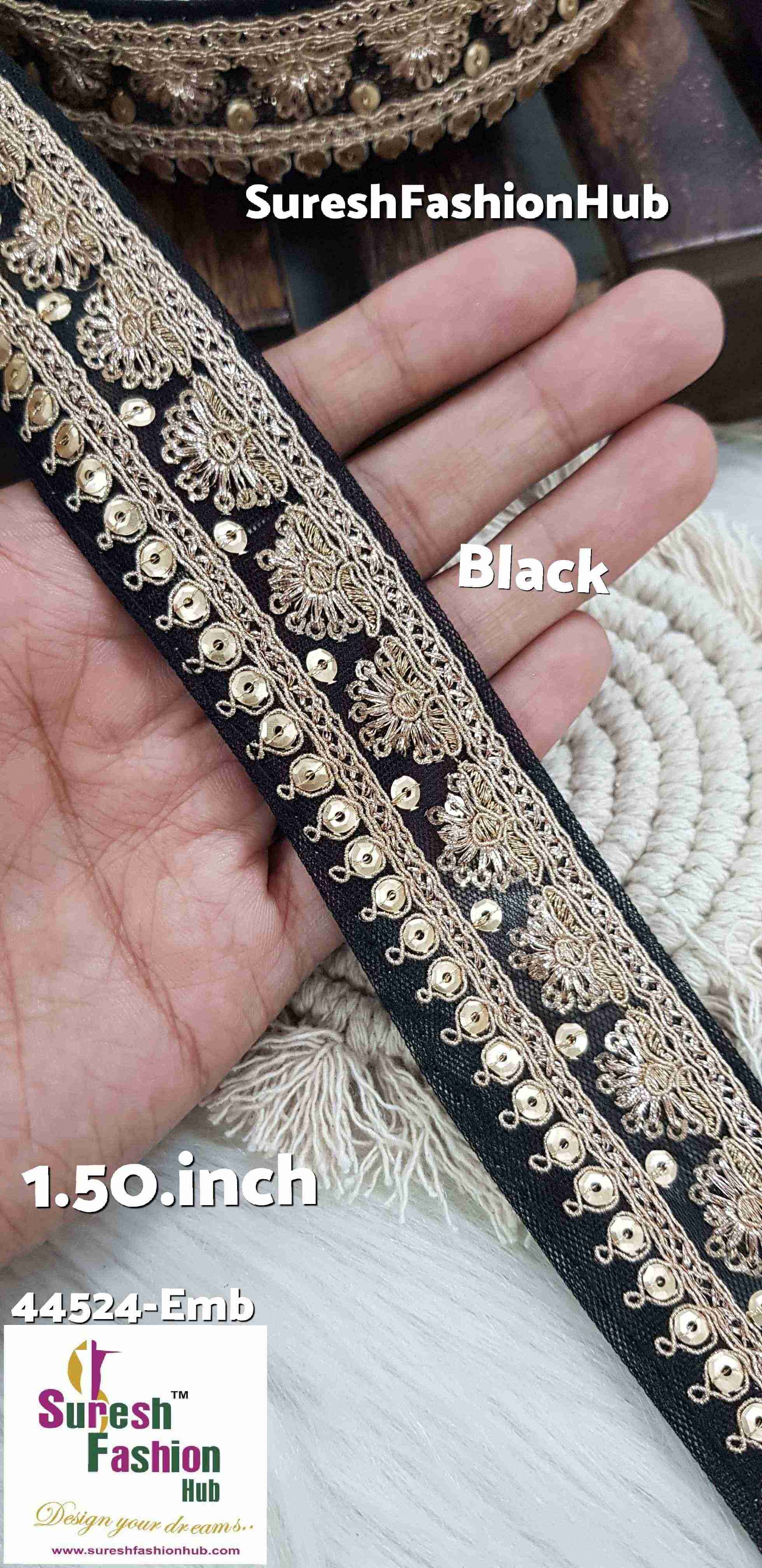 Golden Black Embroidered Net Lace
