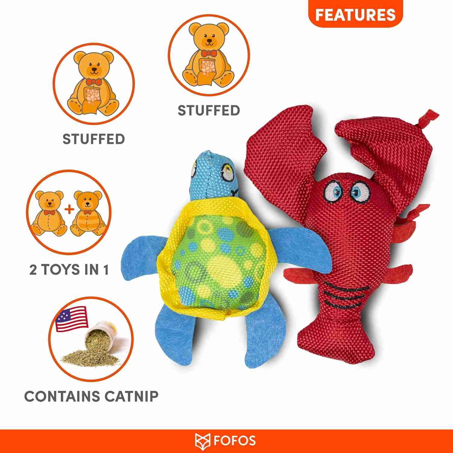 Barkbutler Fofos Summer Turtle With Lobster Interactive Toy for Cats, 13.5 CM