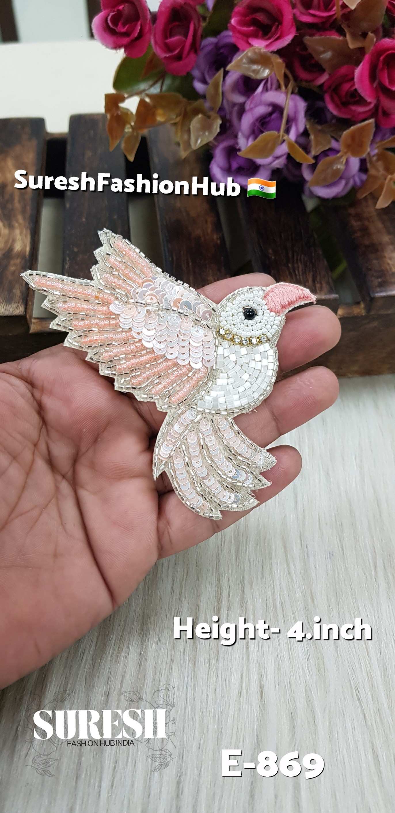 E-869 Peach Right Side Flying Bird Patch
