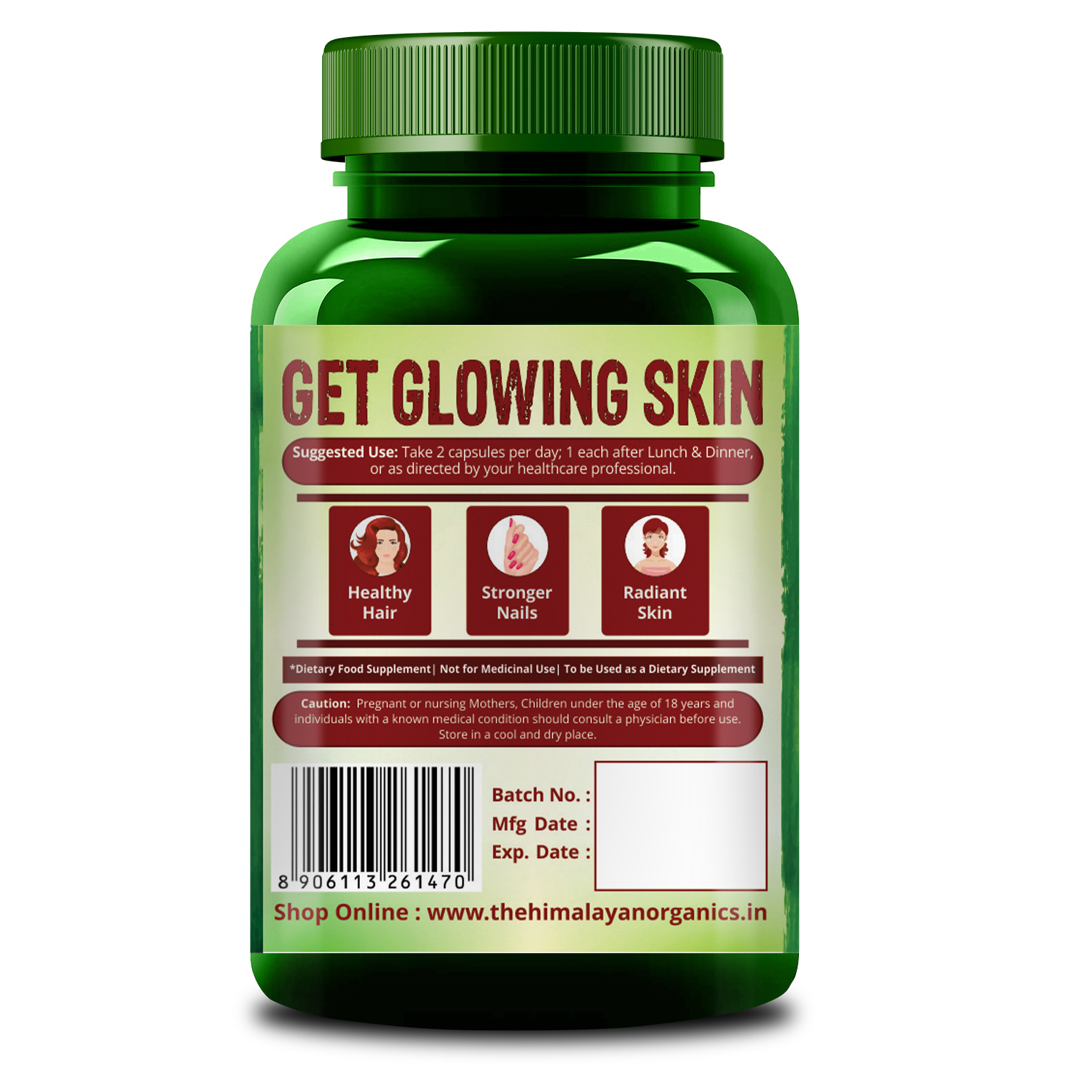 Himalayan Organics Plant Based Collagen Builder for Hair and Skin with Biotin and Vitamin C - 90 Veg Capsules