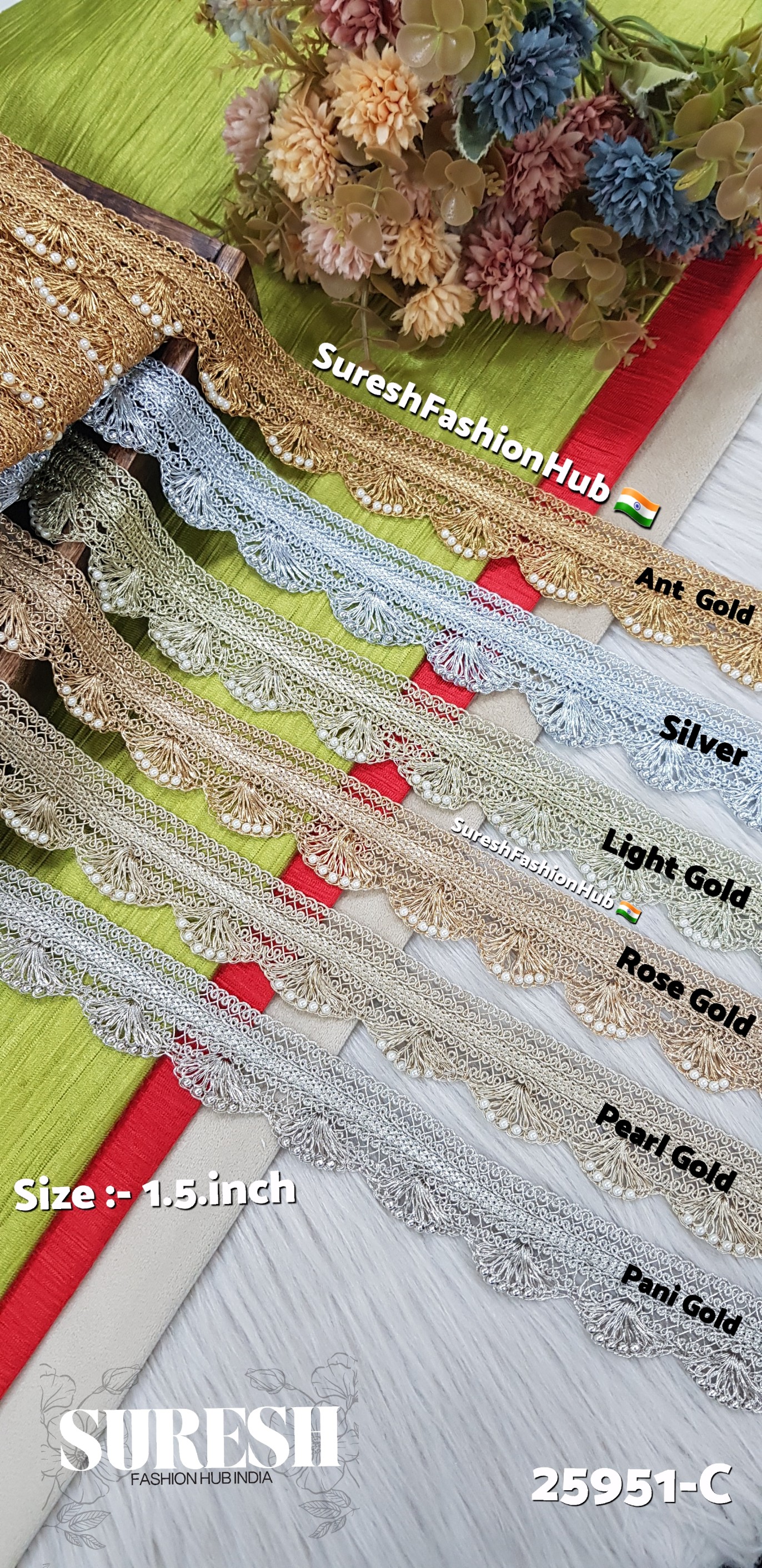 25951-C Silver Jhalar Gota Pankha Moti Lace