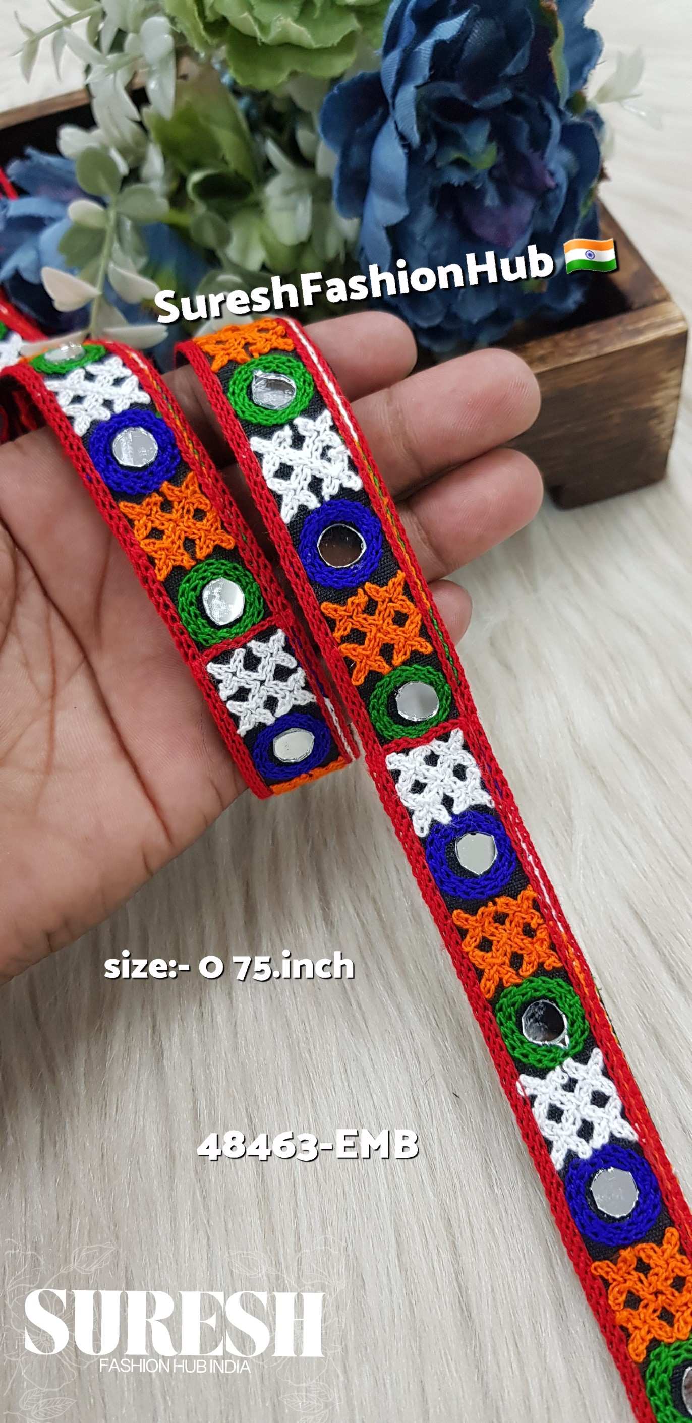 Navratri Geometric Mirror Work Aari Embroidery Lace