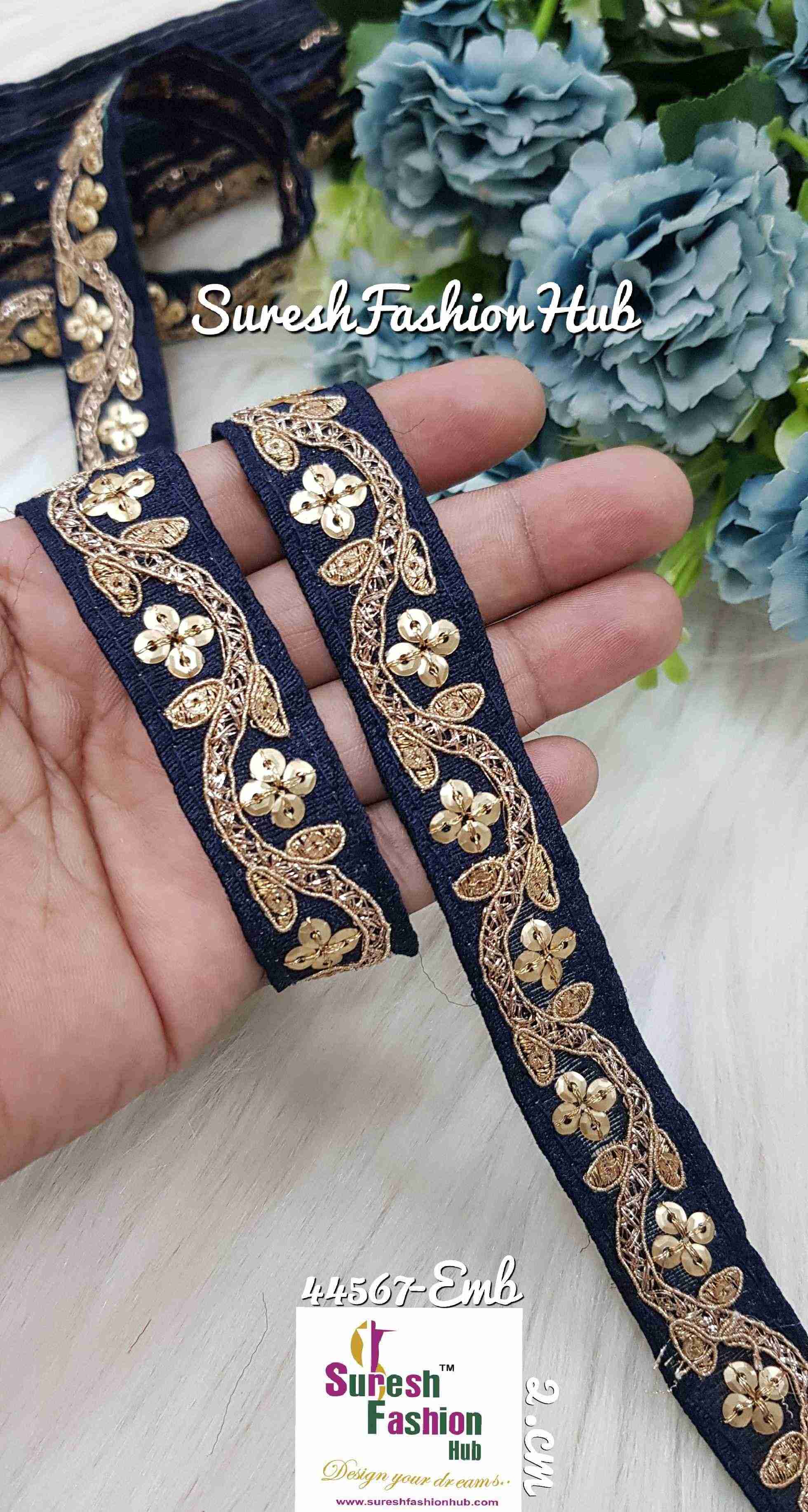Navy Blue Waves Of Gold Trim