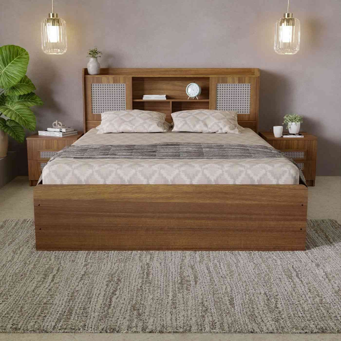 Sakura Rattan Box & Headboard Storage Bed - King, Leon Teak Finish