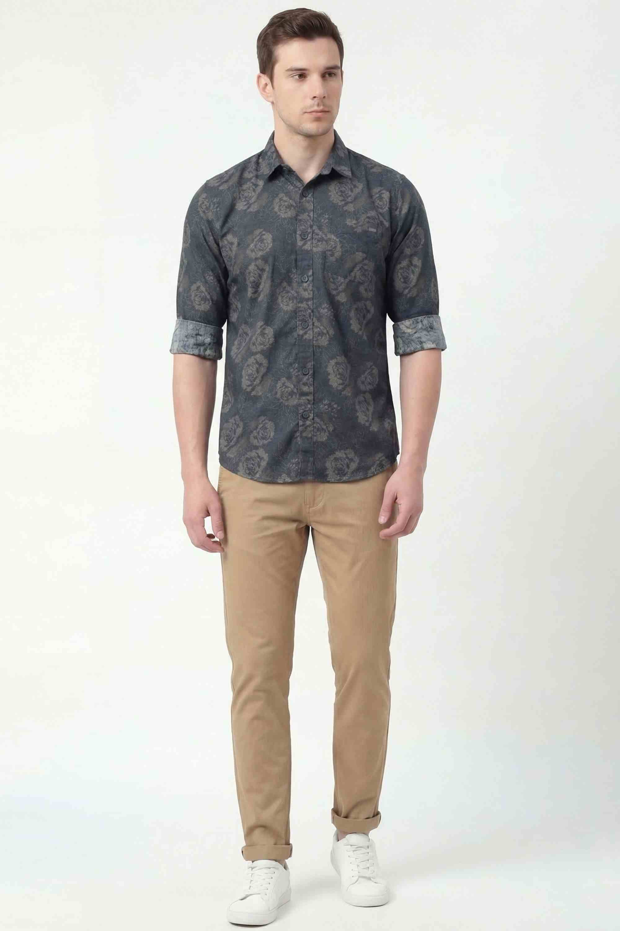 ALBION MENS BLUE PRINT CASUAL SHIRT