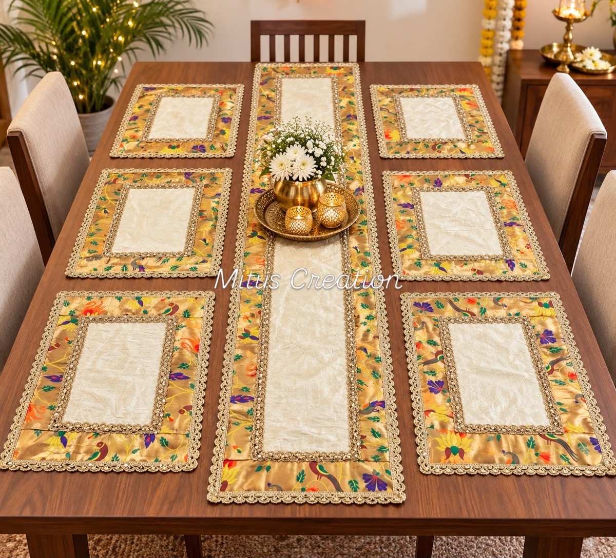 Paithni Dinning set | Silk Dupian With Quilting DiningMat Set