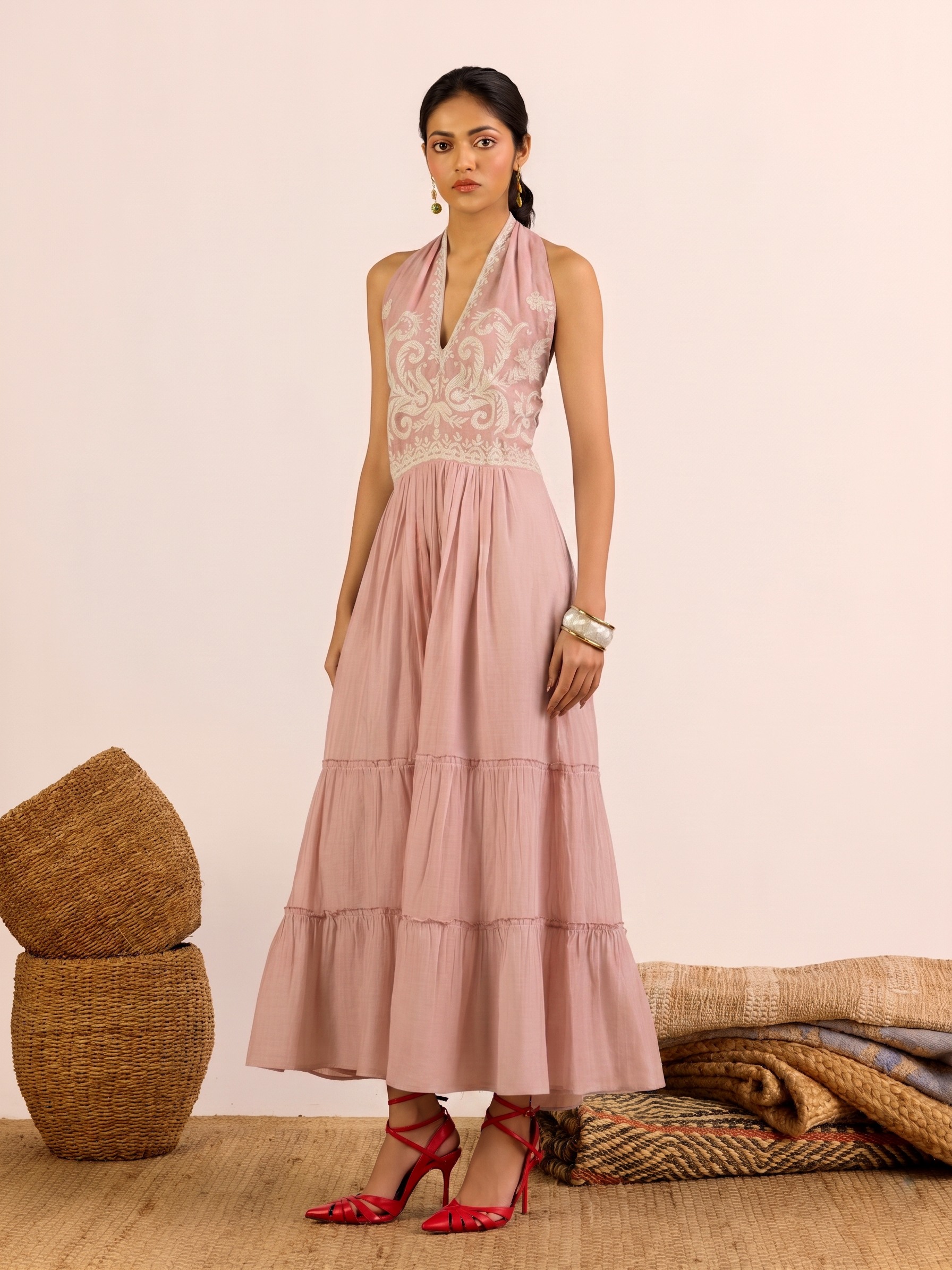Pink Nilambiri Solid Long Dress