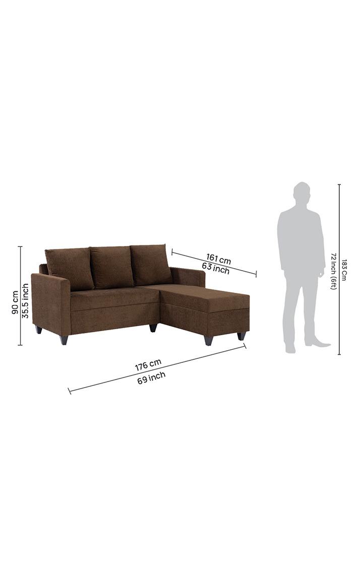 neudot Saya LHS Sectional Sofa for Living Room |4 Person Sofa| Premium Fabric with Cushioned Armrest | 12 Months Warranty| Solid Wood Frame| 4 Seater in Saya Brown Color DIY(Do-It-Yourself)