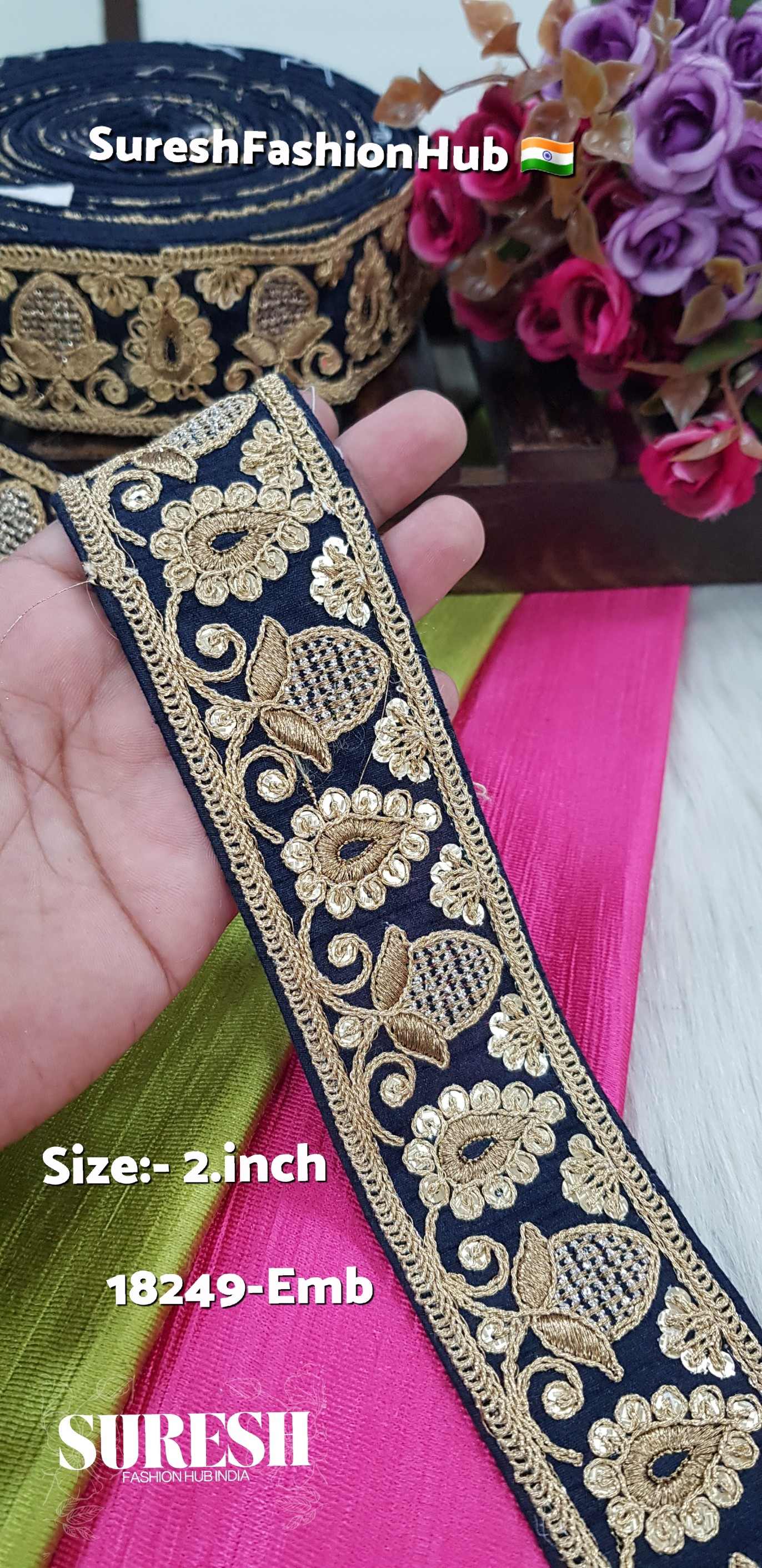Navy Blue Sequence & Dori Embroidery Lace – 18249-Emb