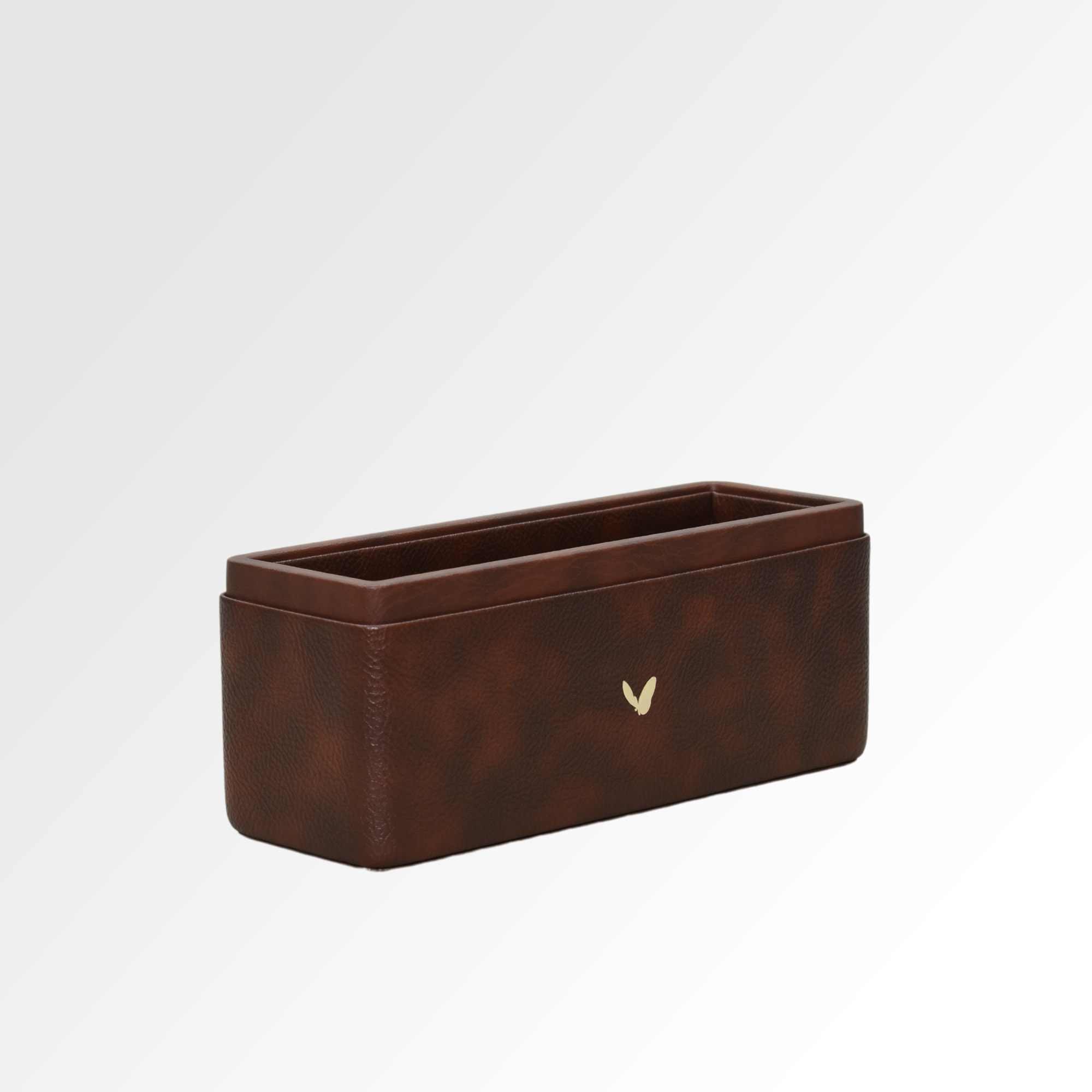 Pen/Pencil Holder | Faux Leather | Rectangular Large | Classic | Brown
