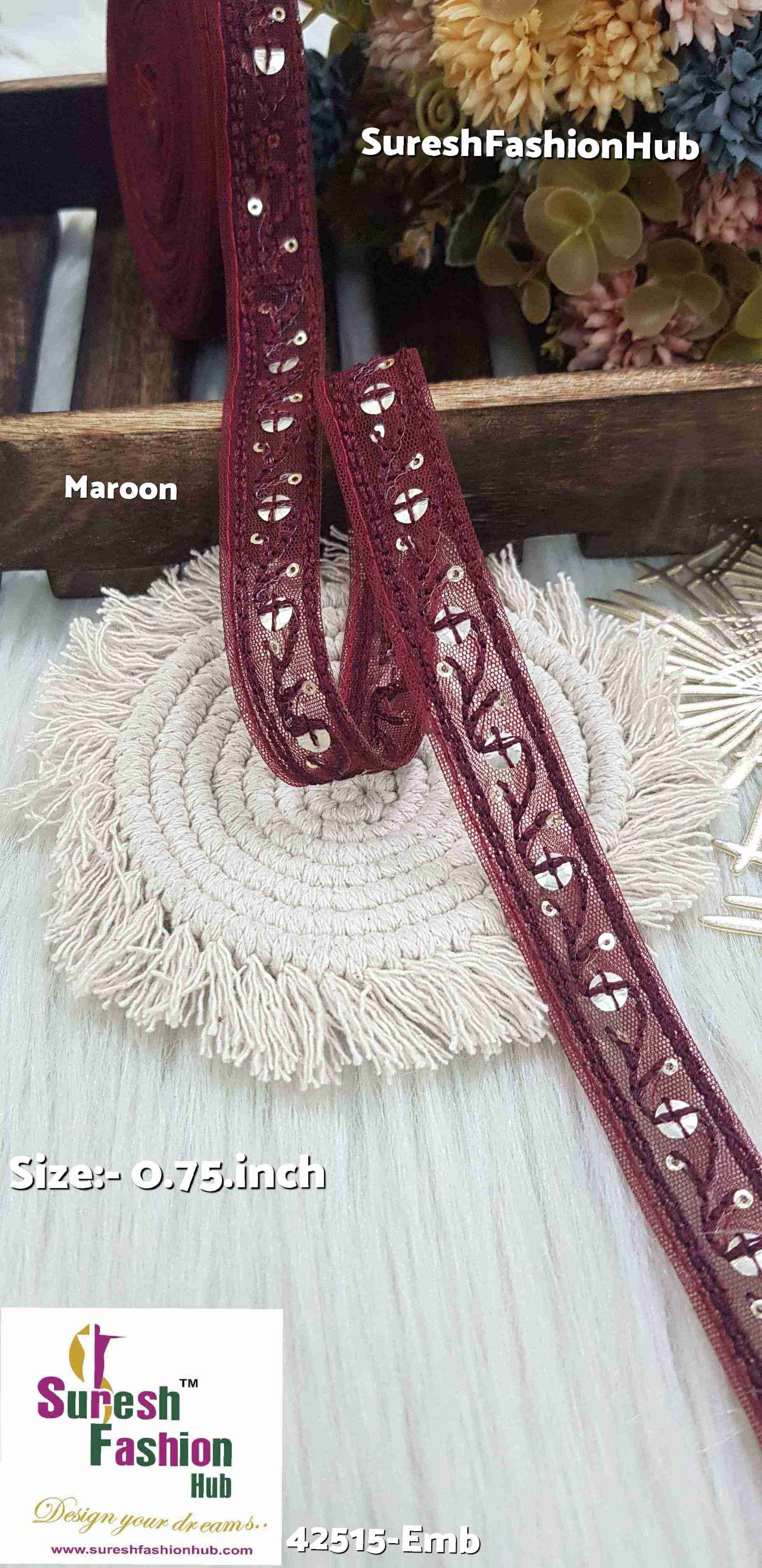 Maroon Floral Embroidery Lace