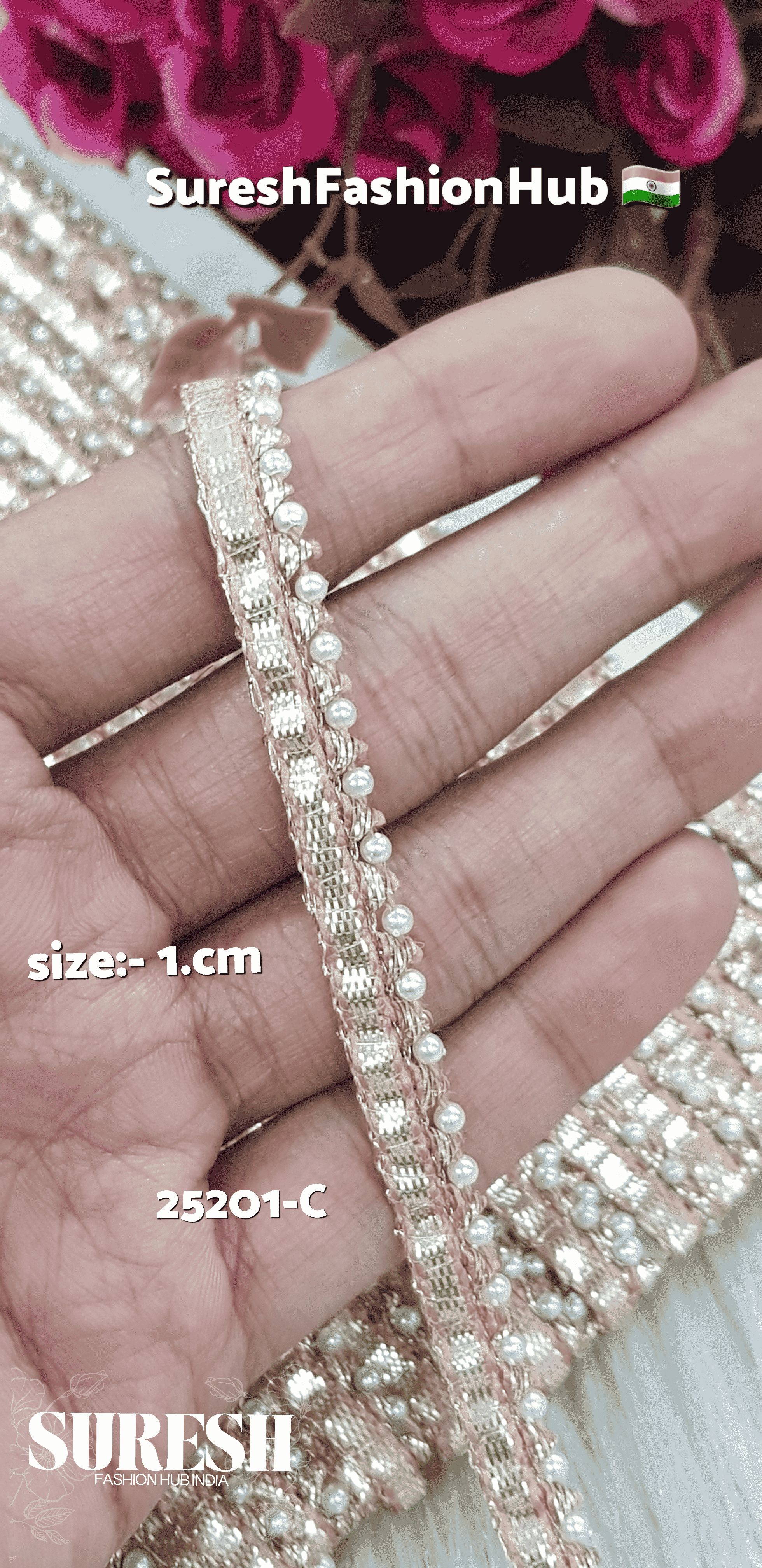 25201-C Pearl Moti Samosa Jhalar Lace