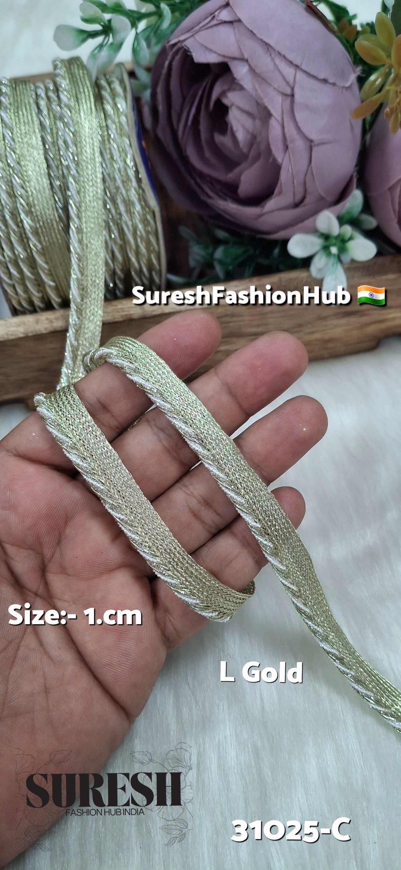 Light Gold Pearl Dori Jhalar Edging Lace