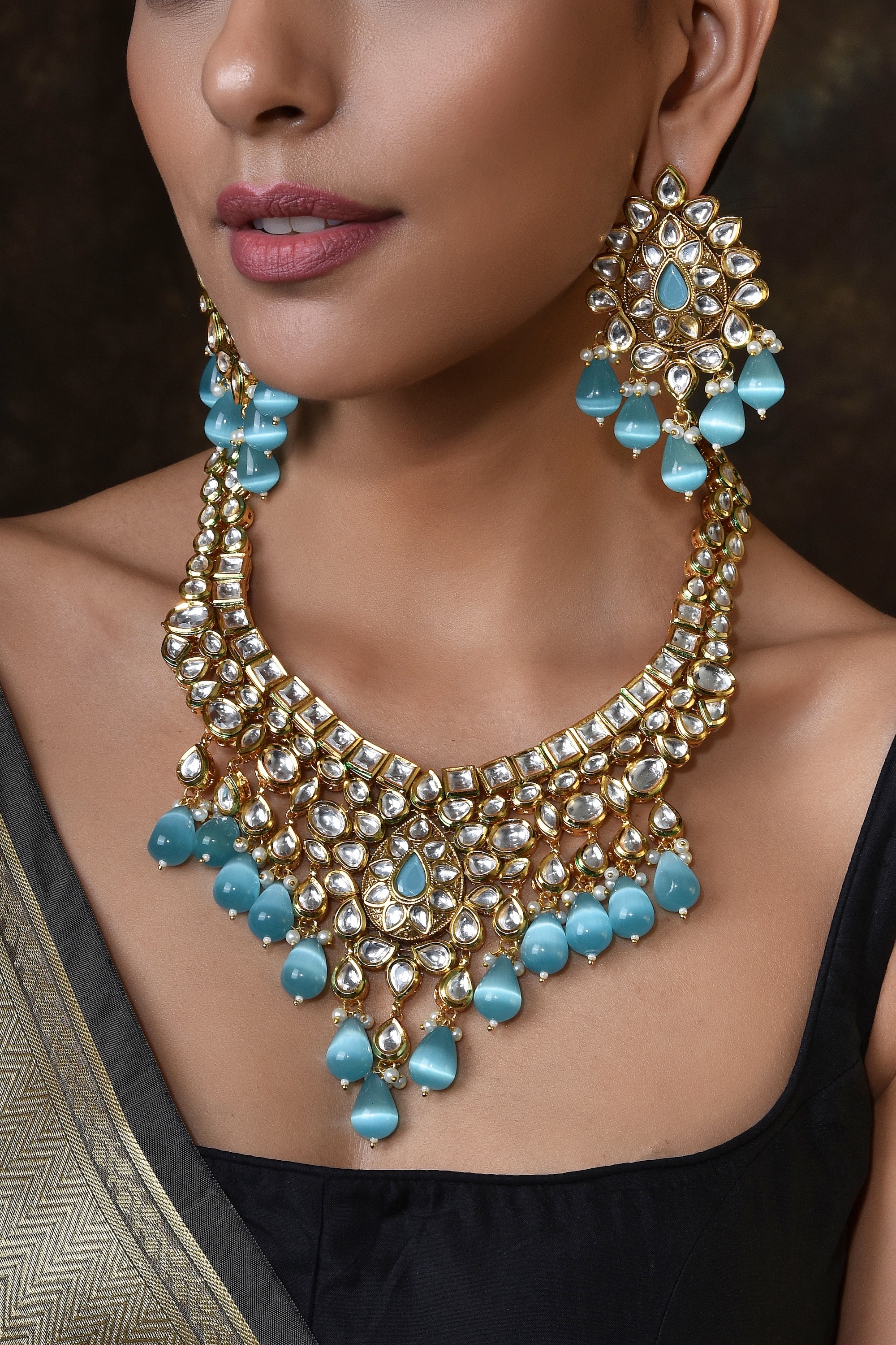 Blue Sapphire & Pearl Necklace - Lagu Bandhu