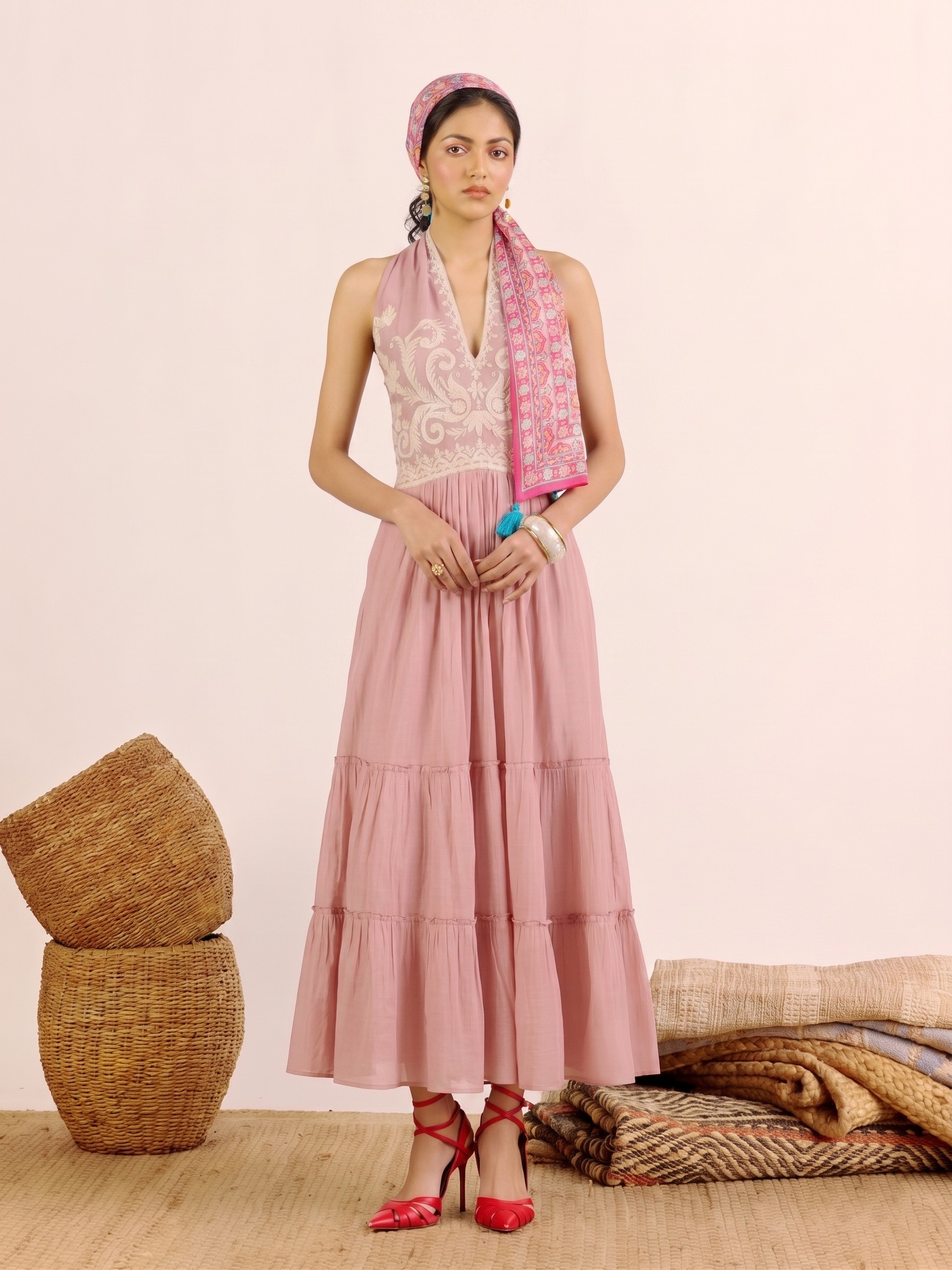 Pink Nilambiri Solid Long Dress