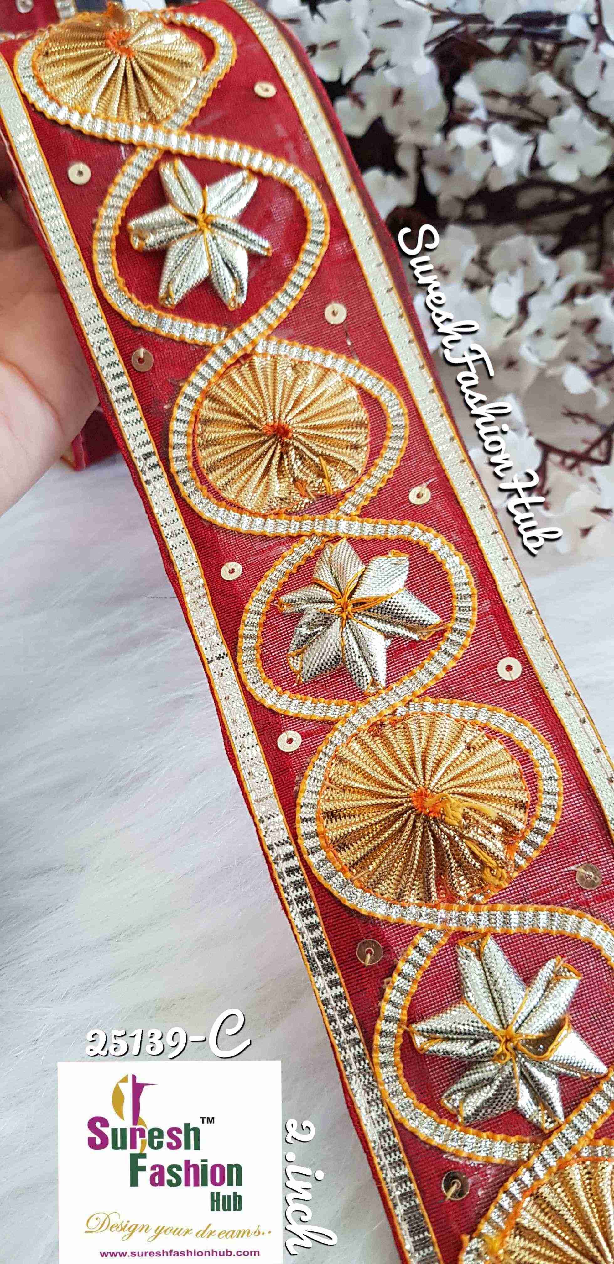 Striking Maroon Inrticate Gota Patti Trim