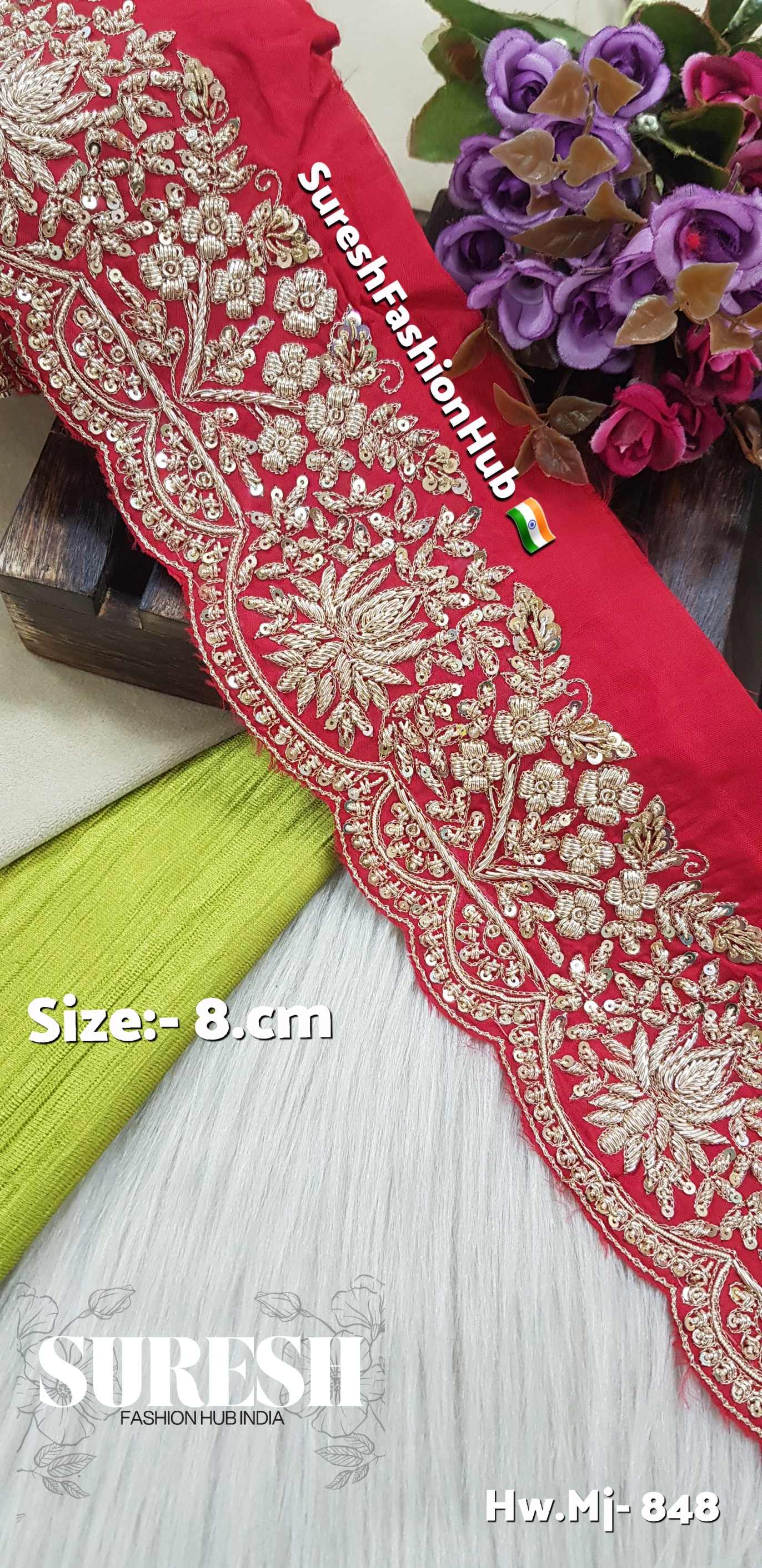 Red Zardorsi Scalloped Dhuppion Border – Mj-848
