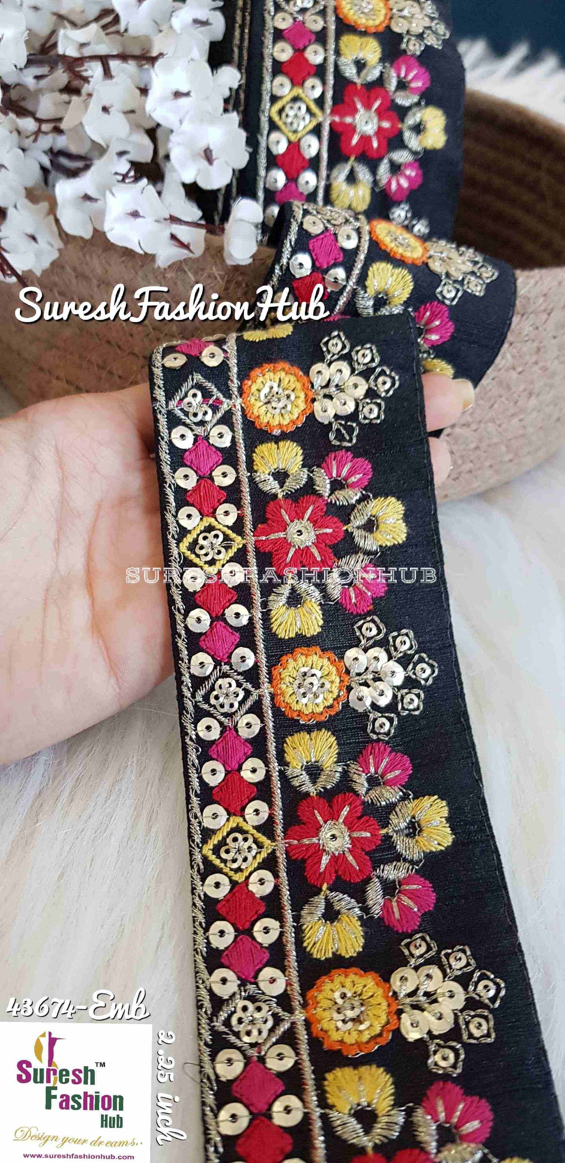 Fine Yellow Mix Floral Embroidered Trim