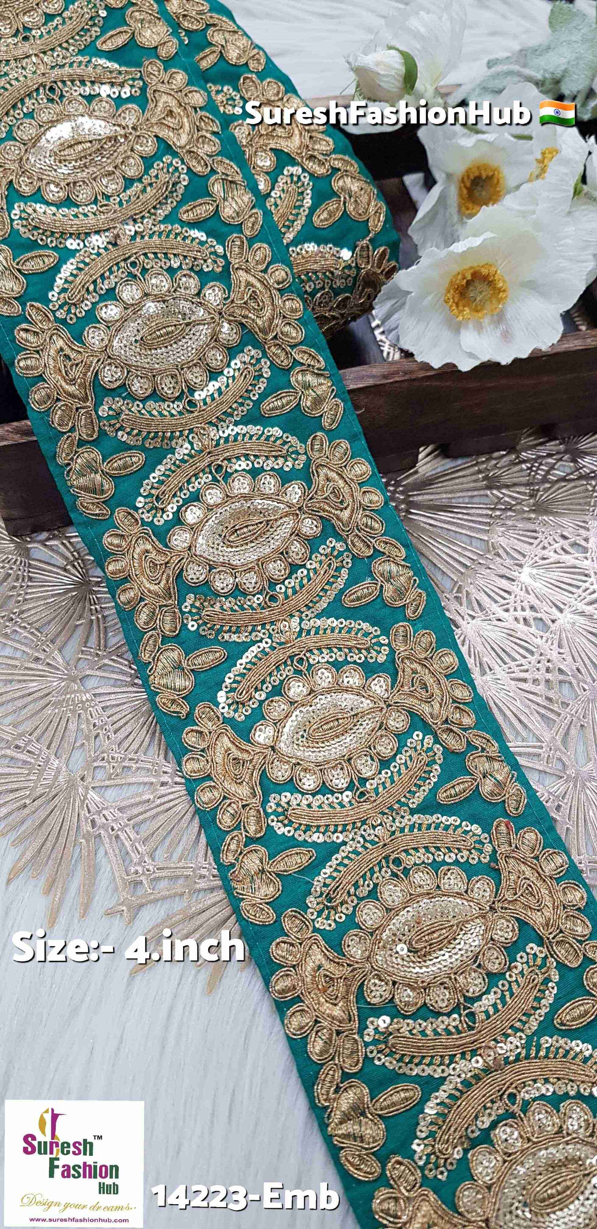 Rama Green Floral Zari Embroidered Lace