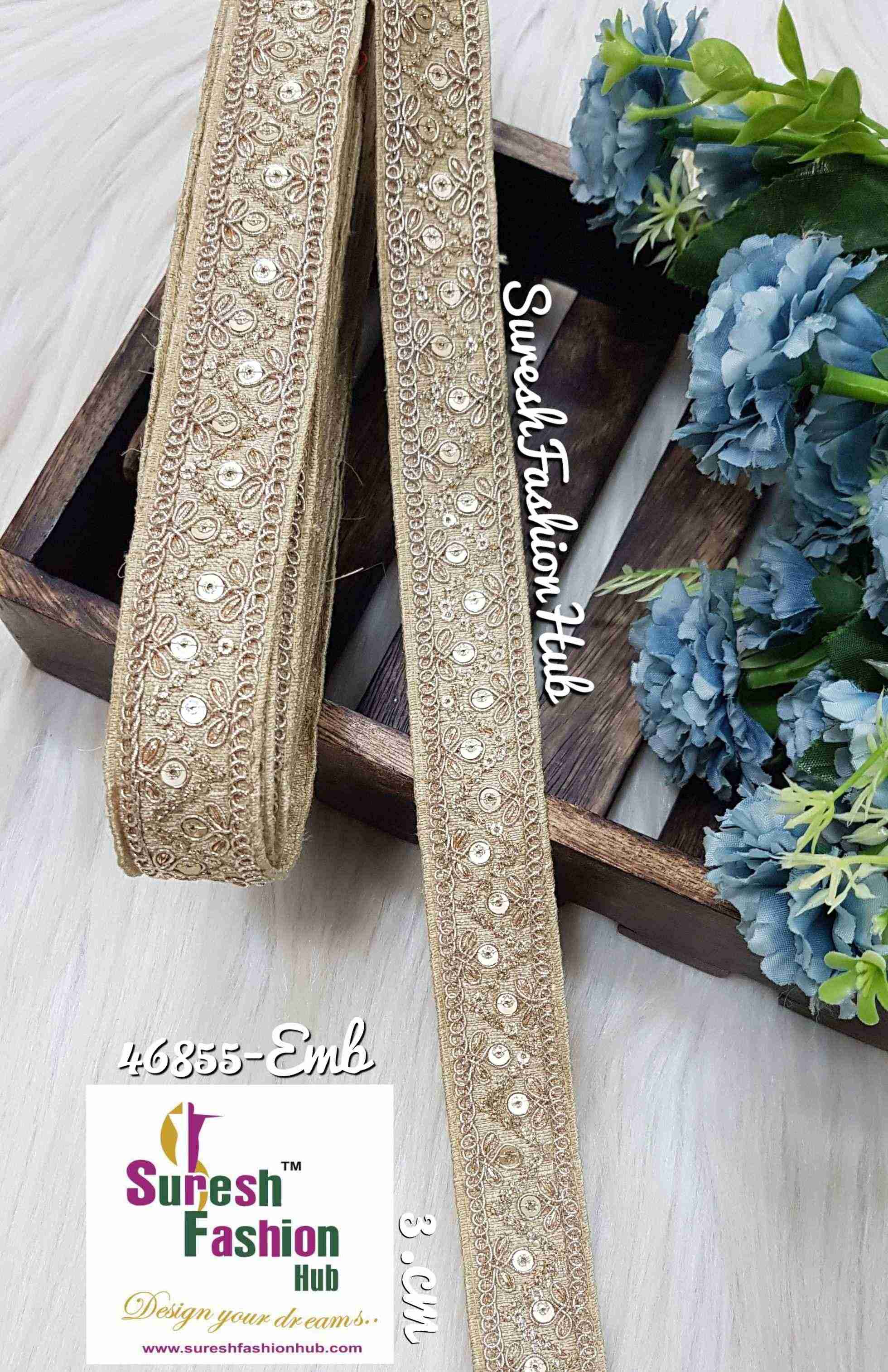 Golden Sequin With Zari Splendor Phone  Borders Laces