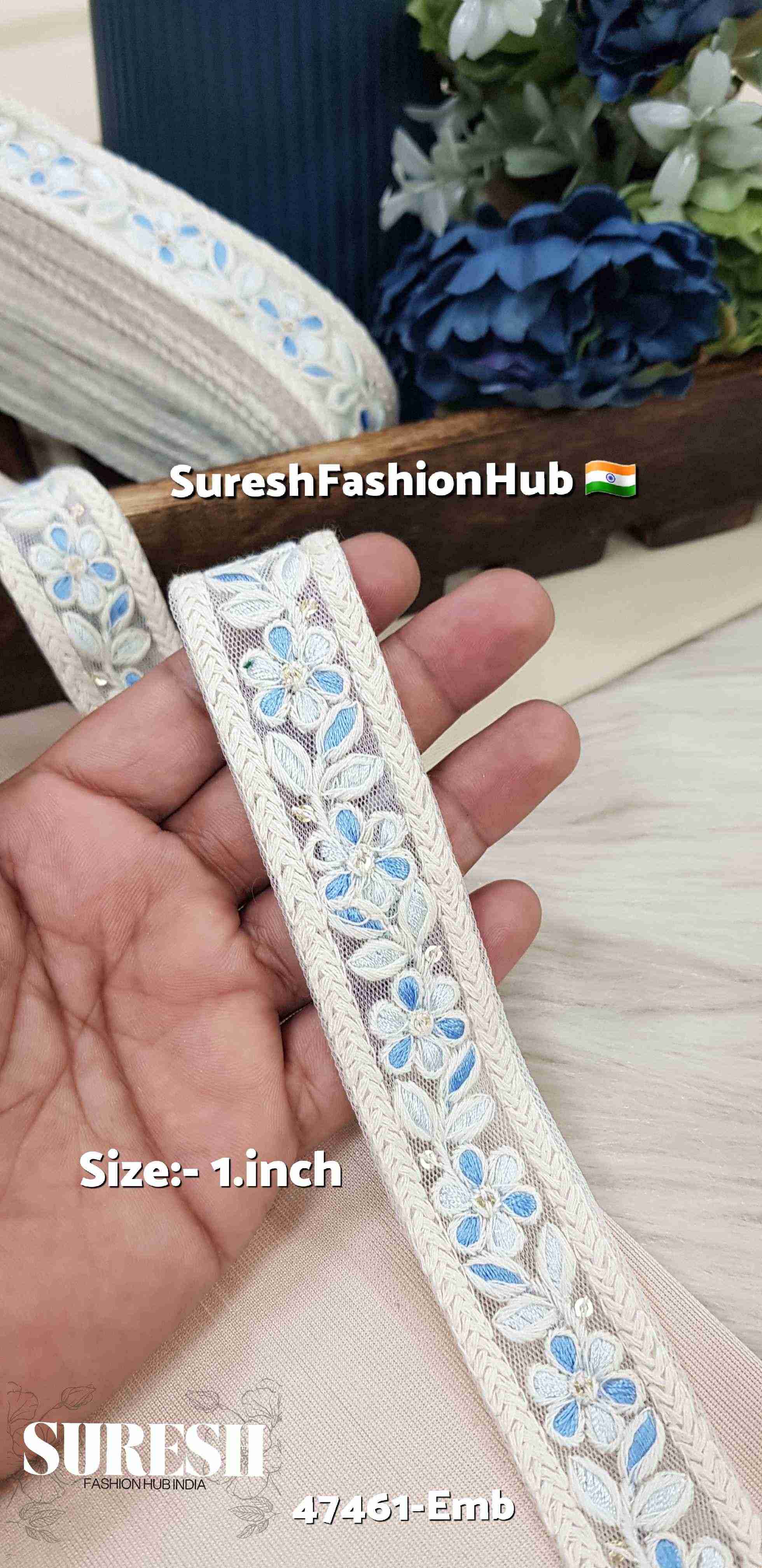  Blue & Light Blue Floral Net Lace