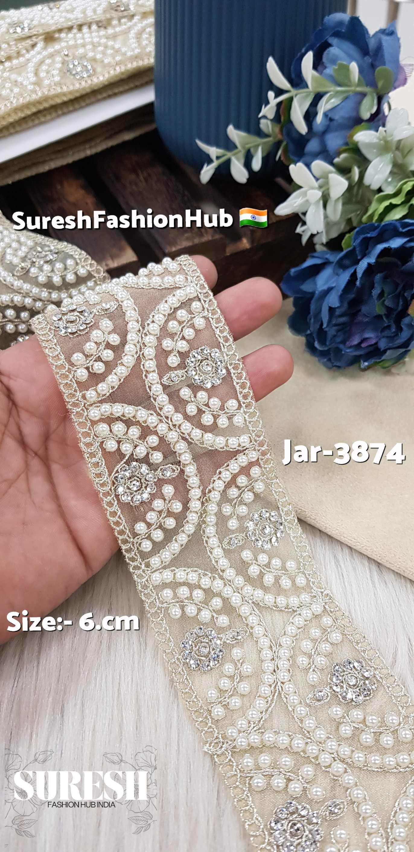 Light Gold Semi-Circle Pearl Diamond Cutwork Lace