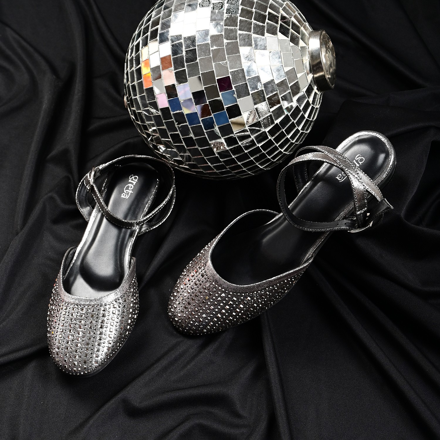 Women's Grey Sparkle Ankle Wrap Sandals