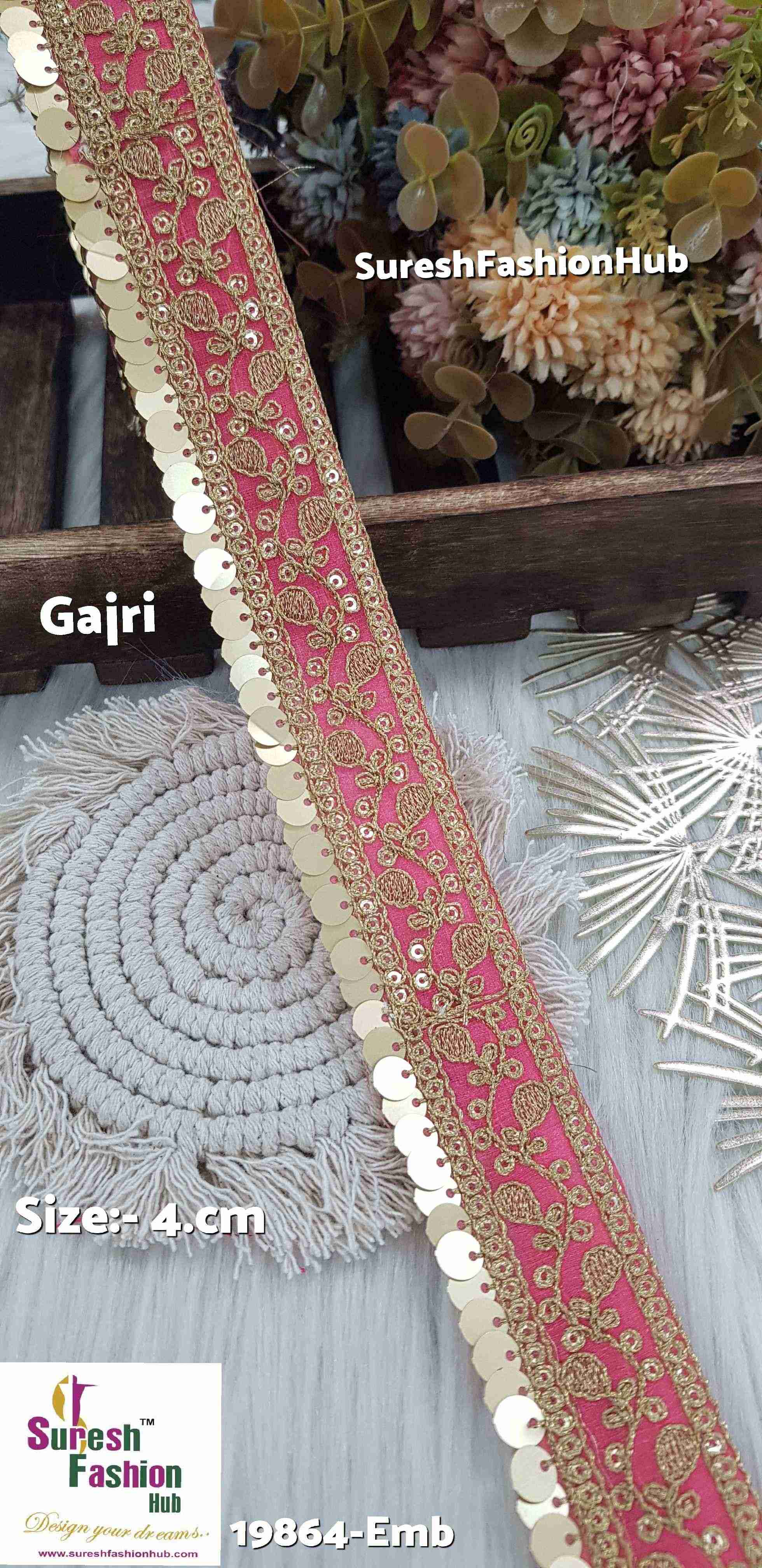 Gajri Color Floral Organza Embroidered Lace Roll