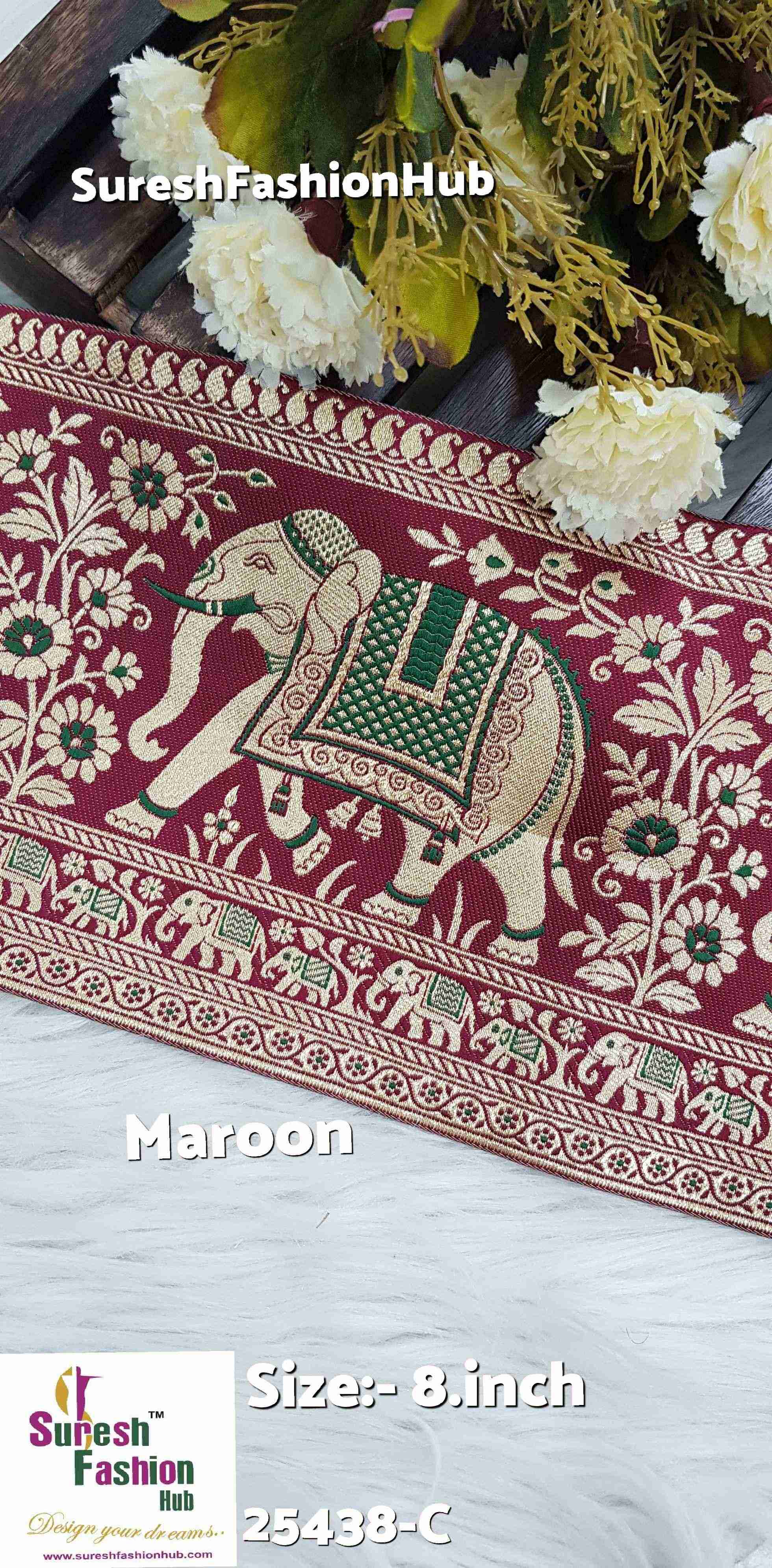 Maroon Banarasi Elephant Motif Lace