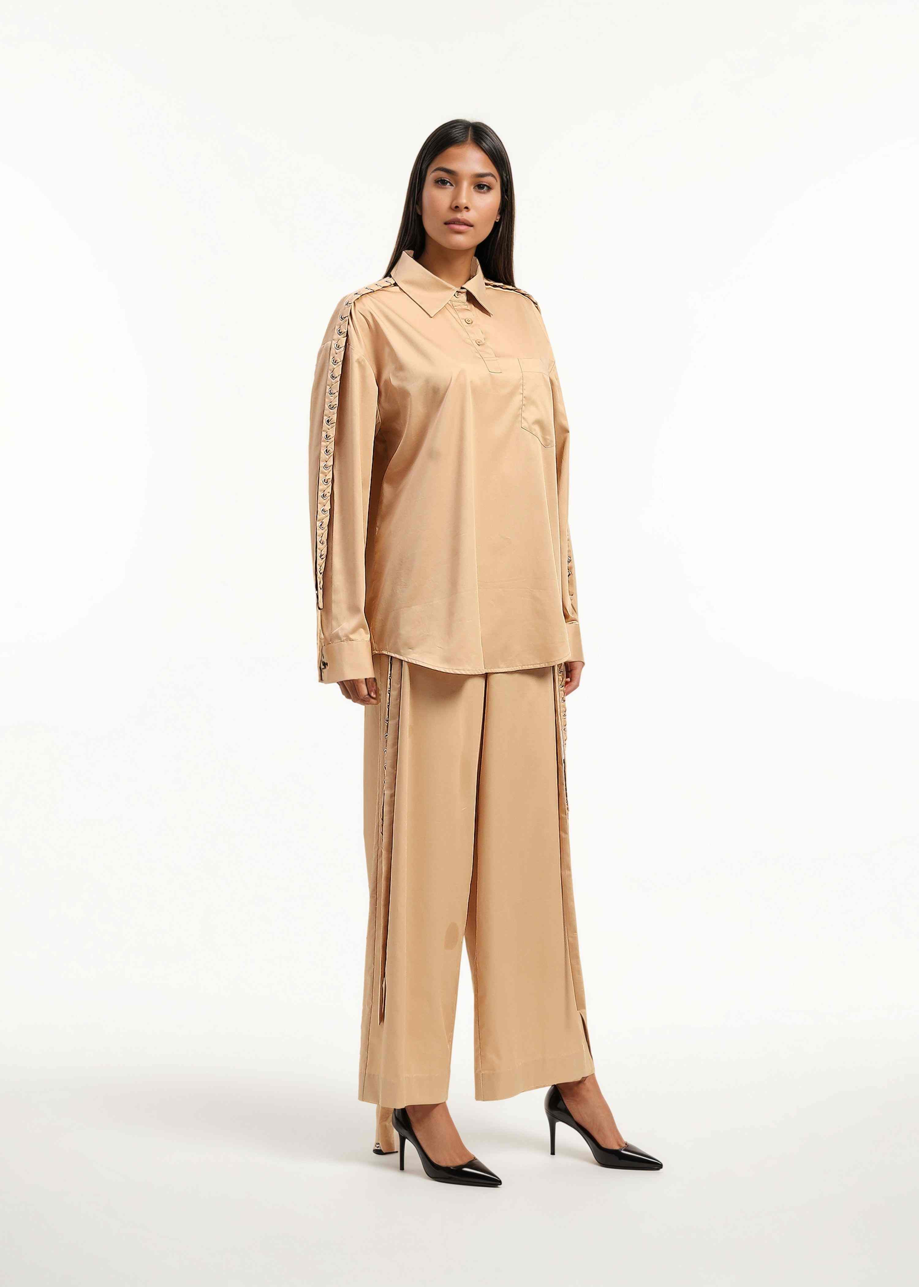 AKOK Brown Cotton Kurta Shirt and Trouser Co-ords