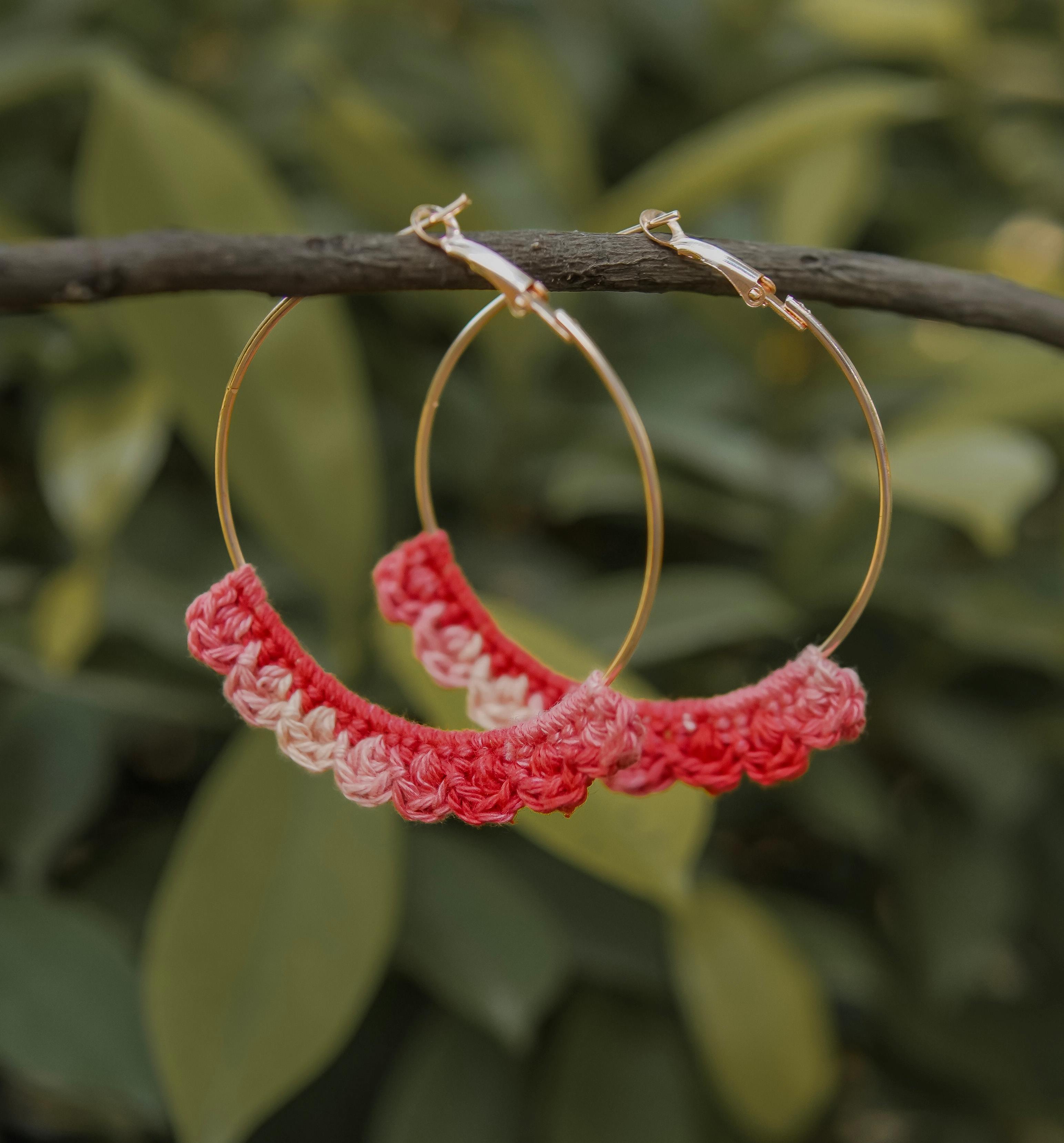 Whimsical Elegance: Dual-Shade Crochet Nazakat Hoops by AHG. Every outfit's sweet touch!