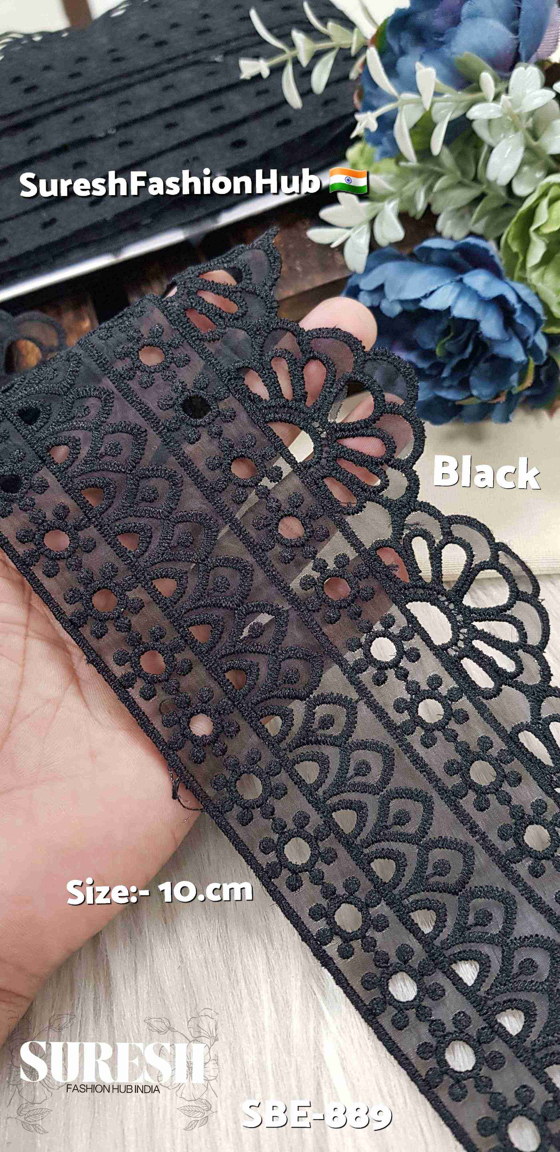 Bloom Black Organza Cutwork Lace