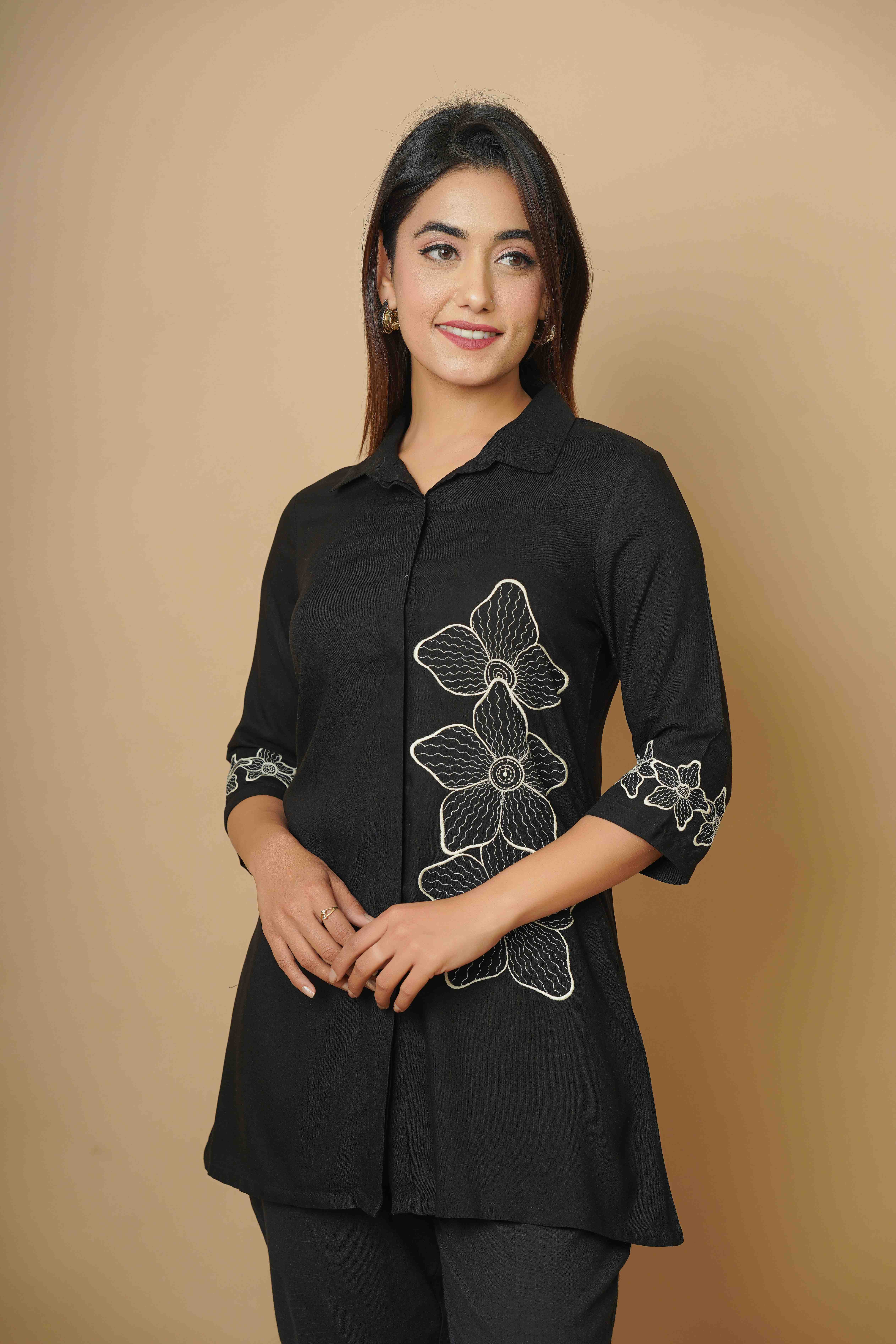 BLACK EMBROIDERED CO-ORD SET