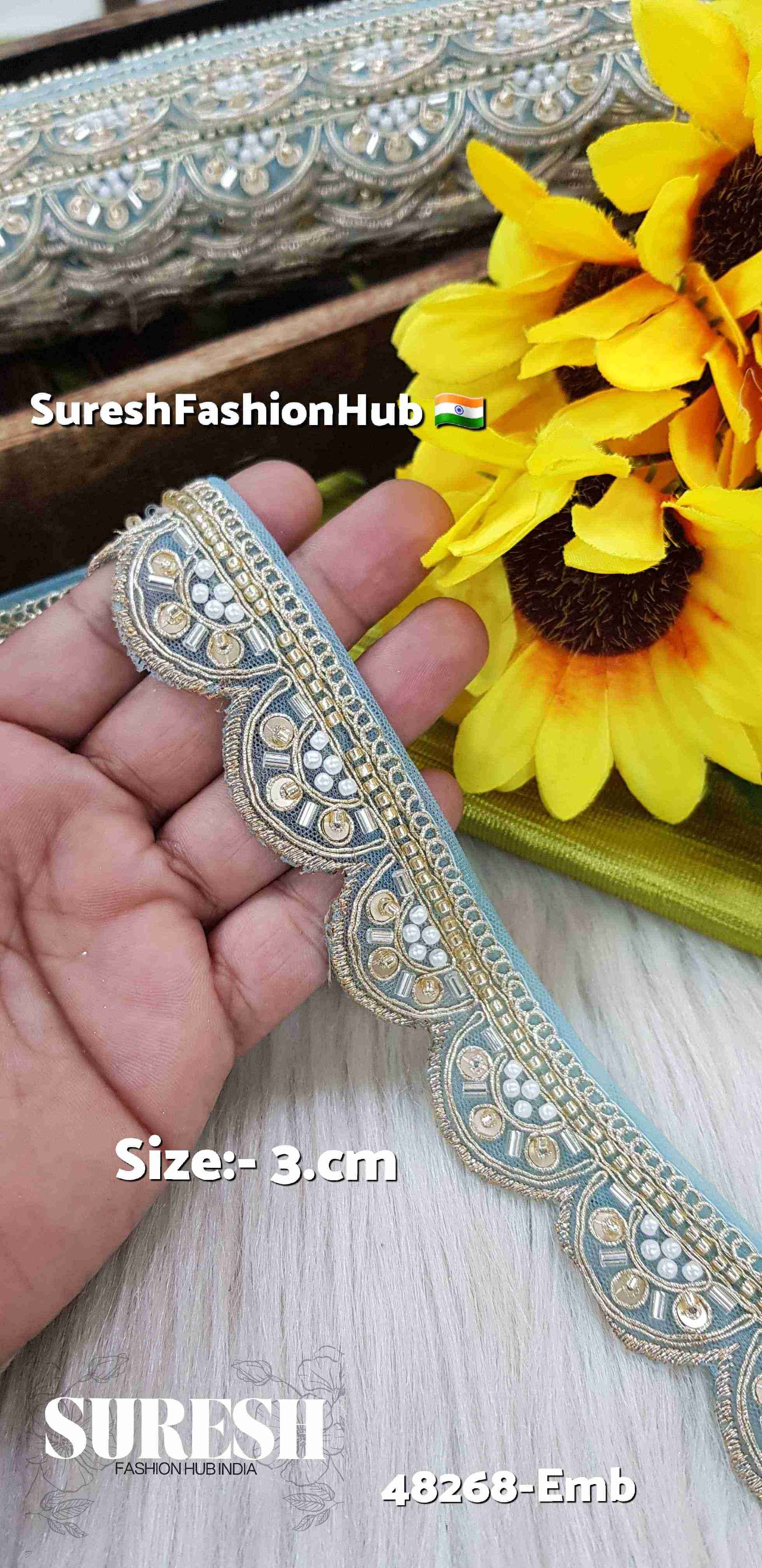Aqua One-Side Scalloped Embroidery Lace