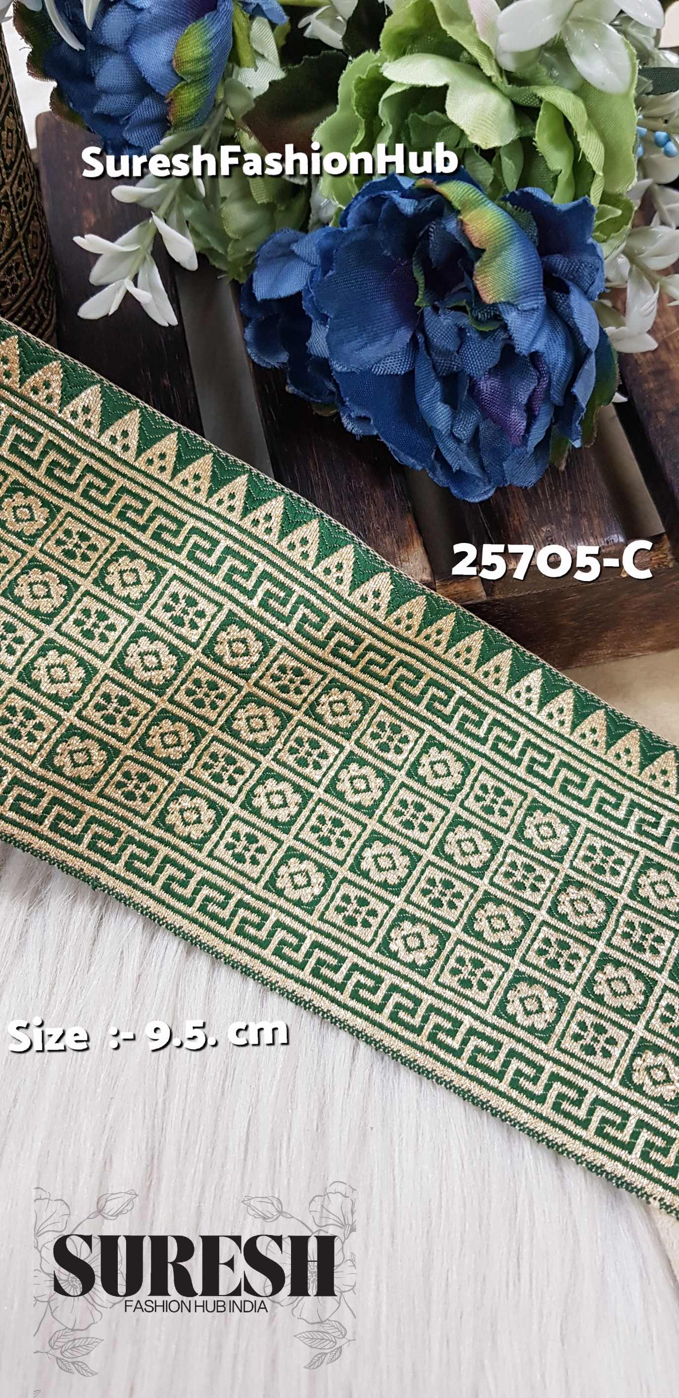 25705-C Bottle Green Banarasi Floral Lace