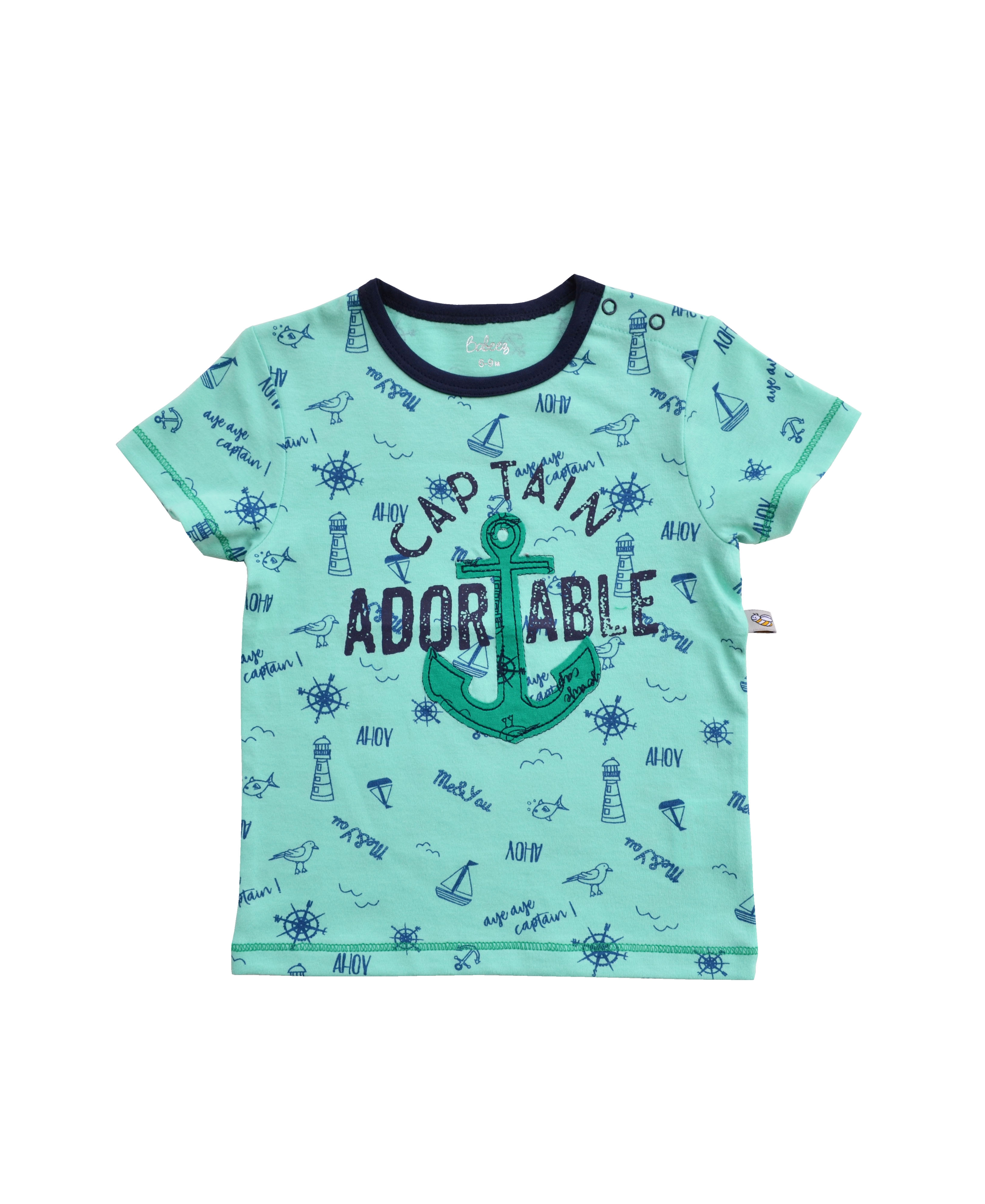 Babeez | Captain Adorable Print on Lt.Green T-Shirt (100% Cotton Single Jersey) undefined