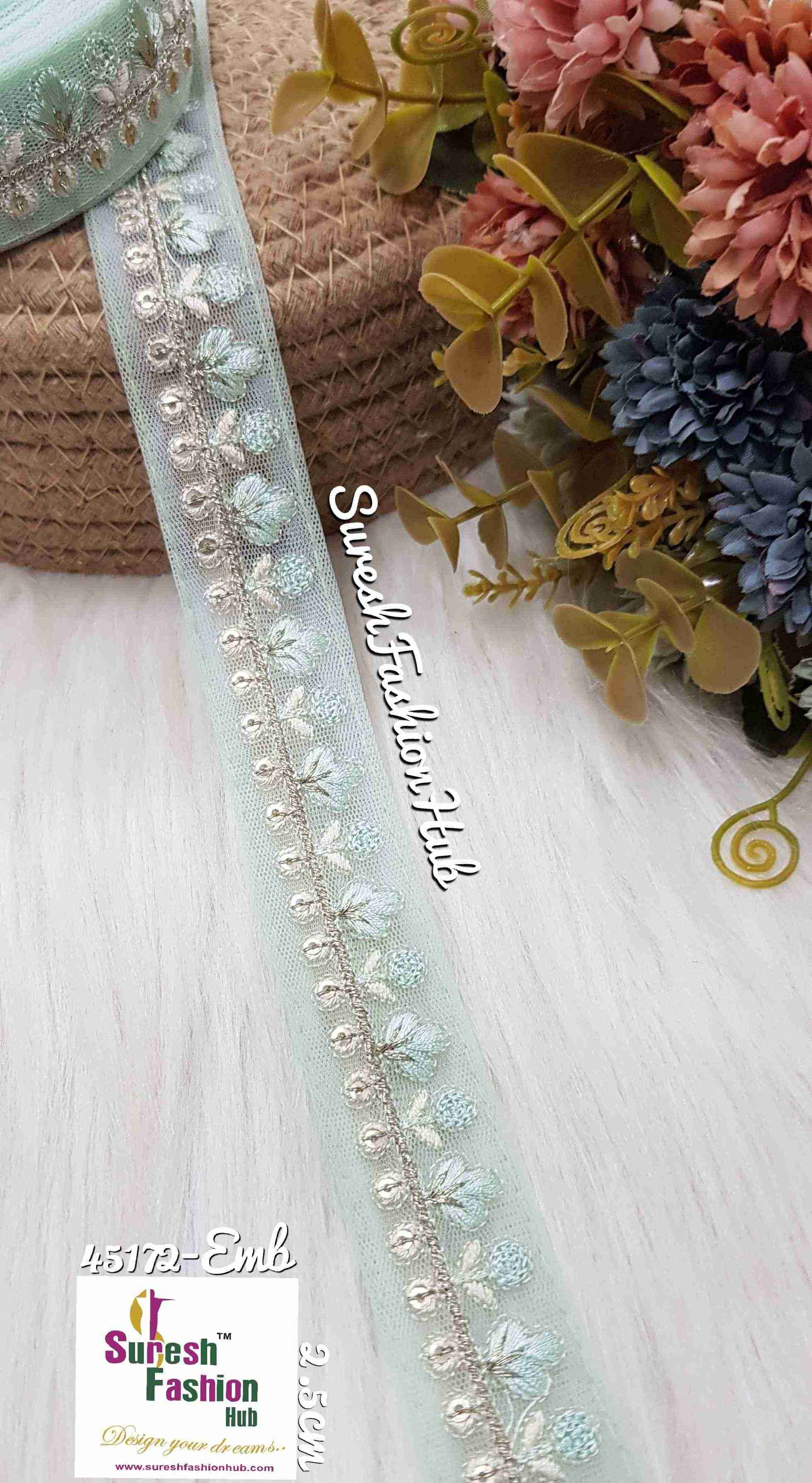 Radiant Ice Blue Threaded Designer Trim