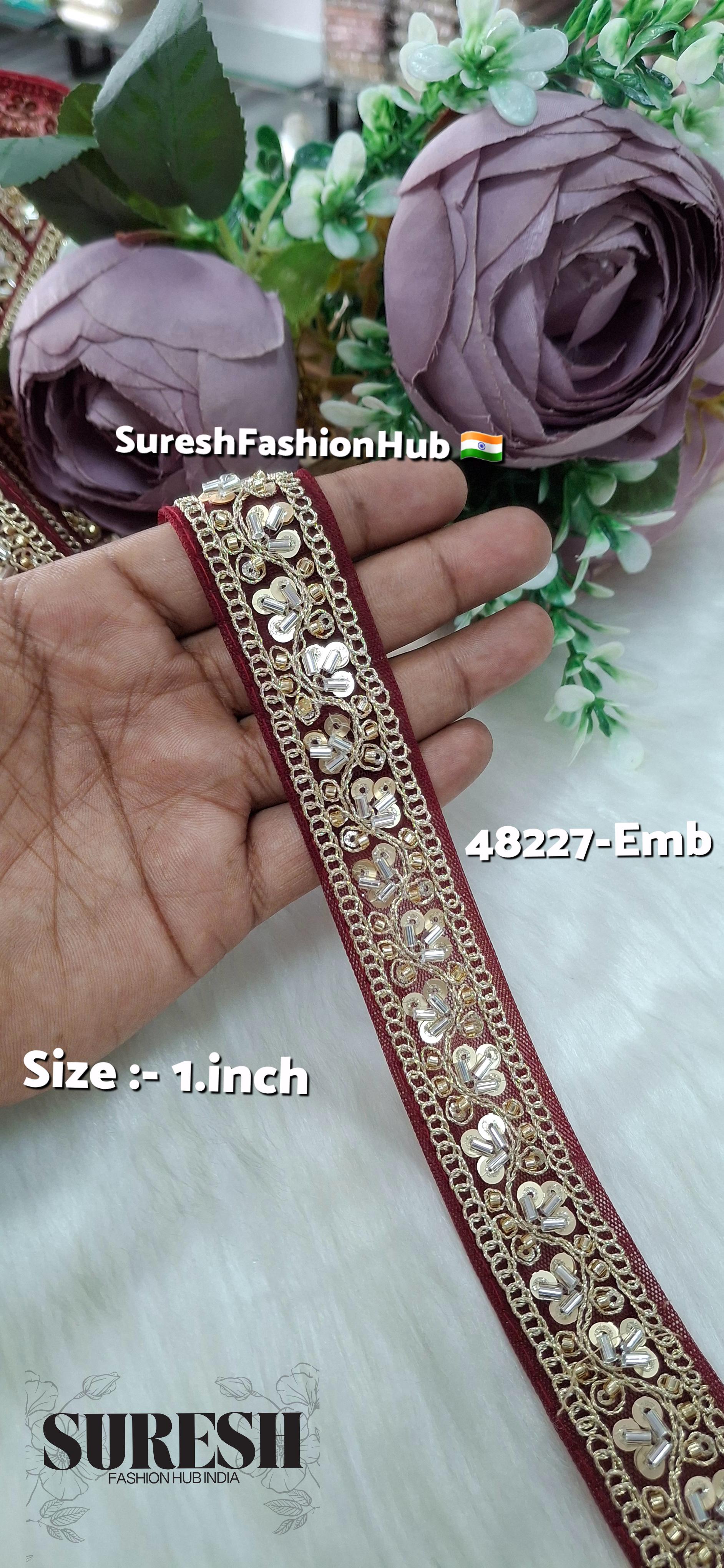 Maroon Pearl Embroidery Net Lace