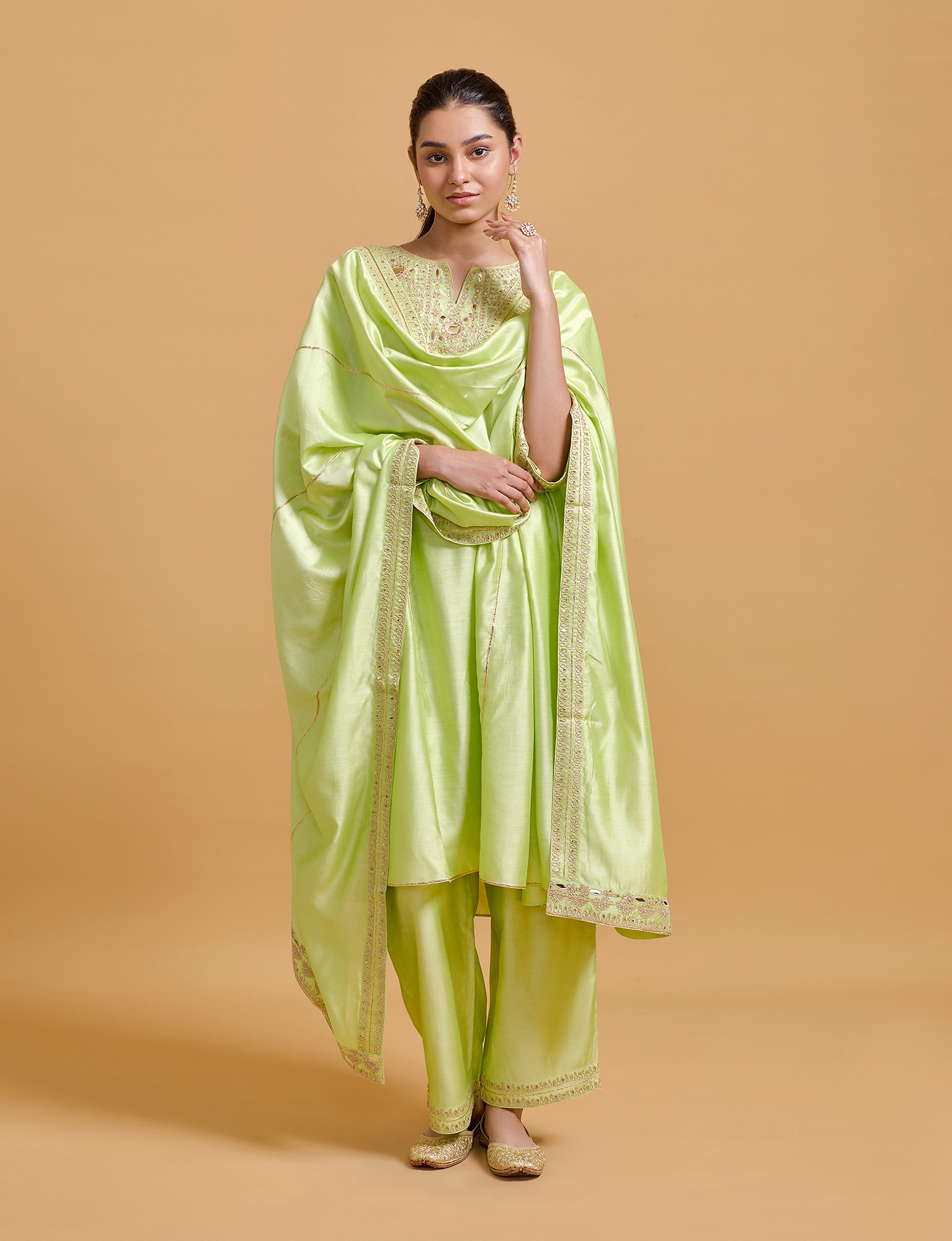 Zeenat Pista Gathered Kurta Set