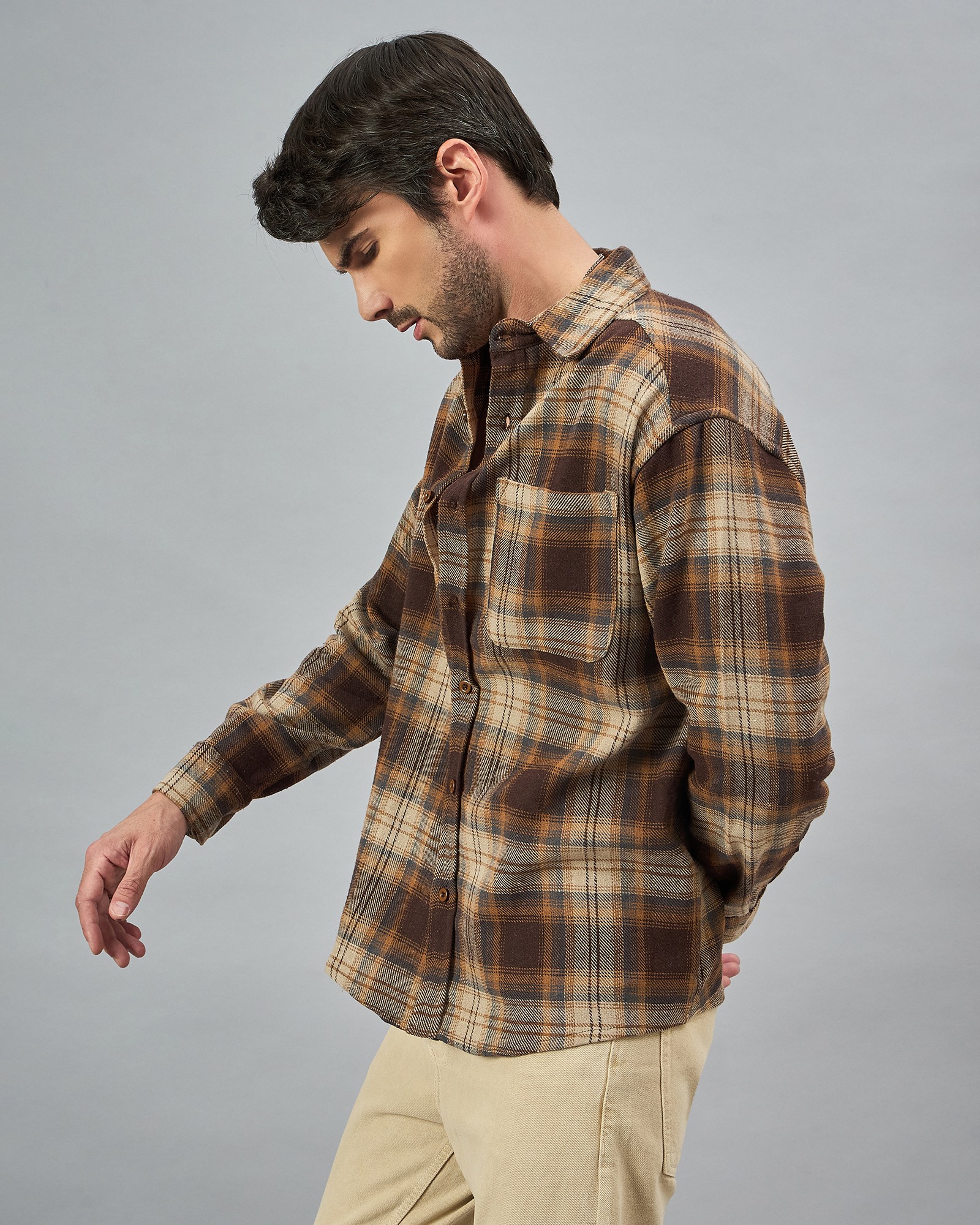 Chimpaaanzee Men Brown Oversized Fit Shirt