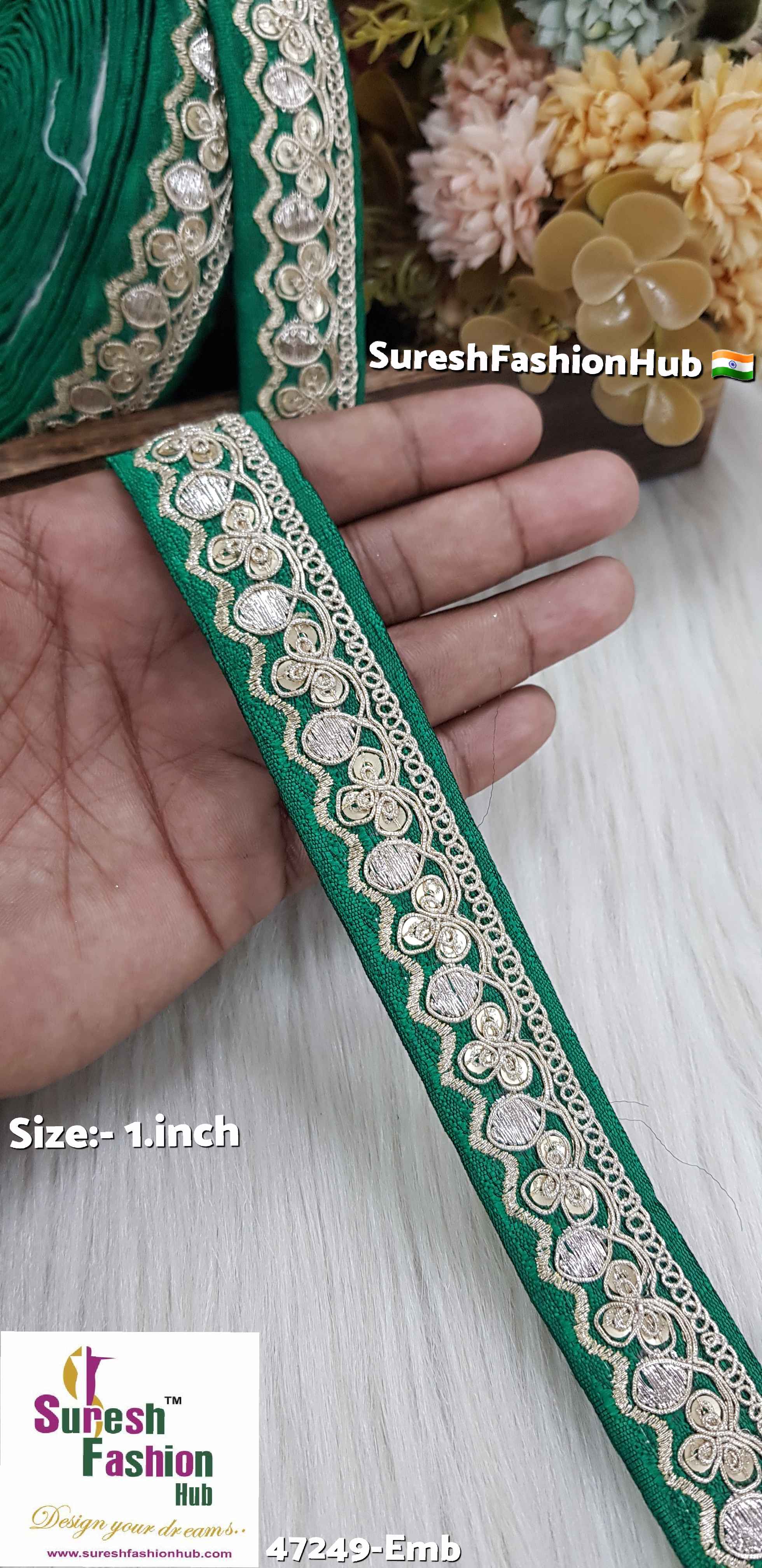 Green Floral Pearl Embroidery Lace