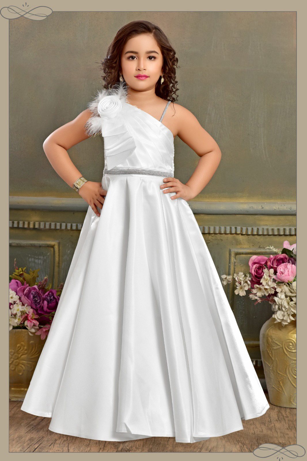 Albion Kids Girls Ethinic White Gown