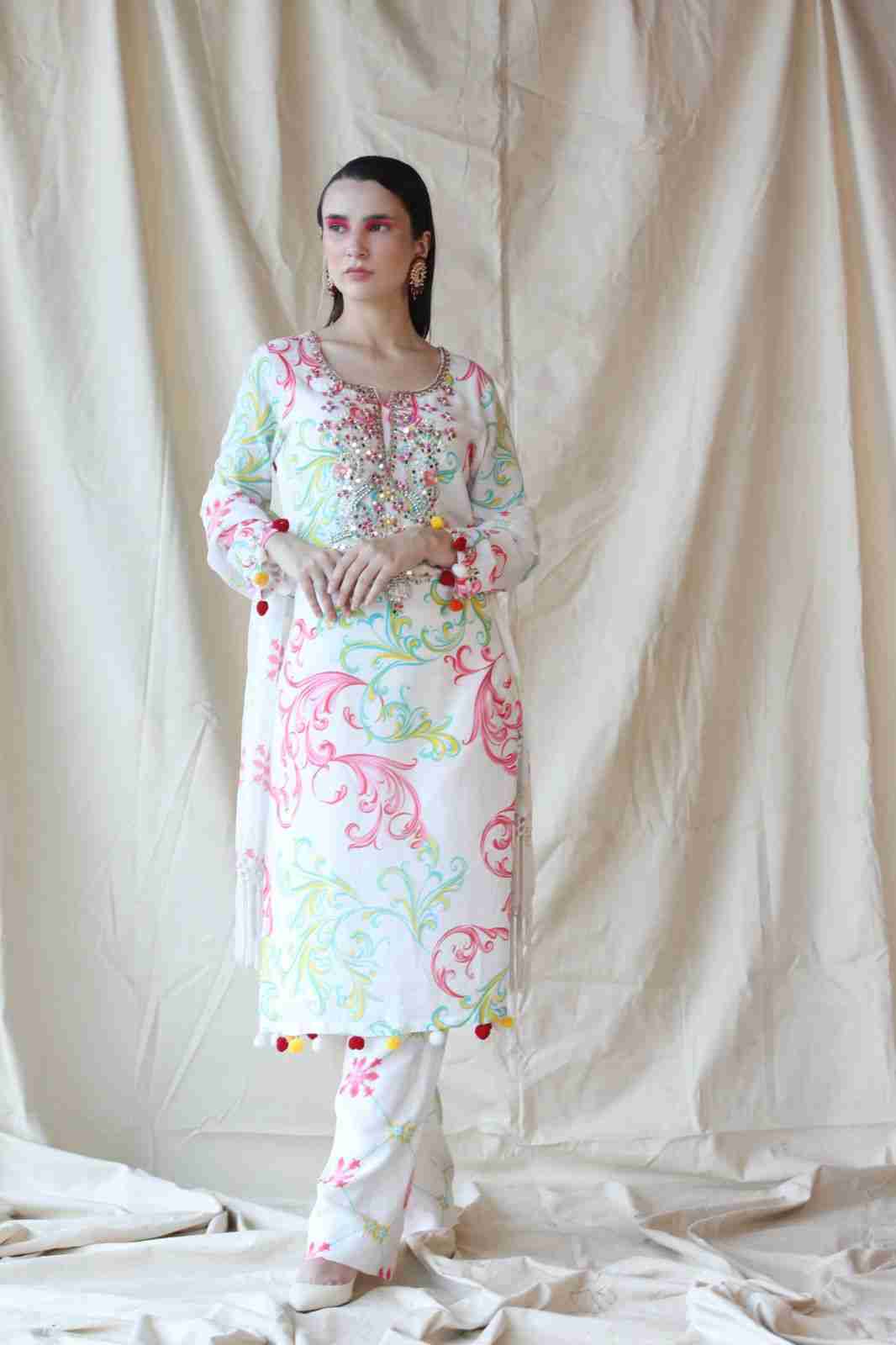 White Printed Pakistani Suit