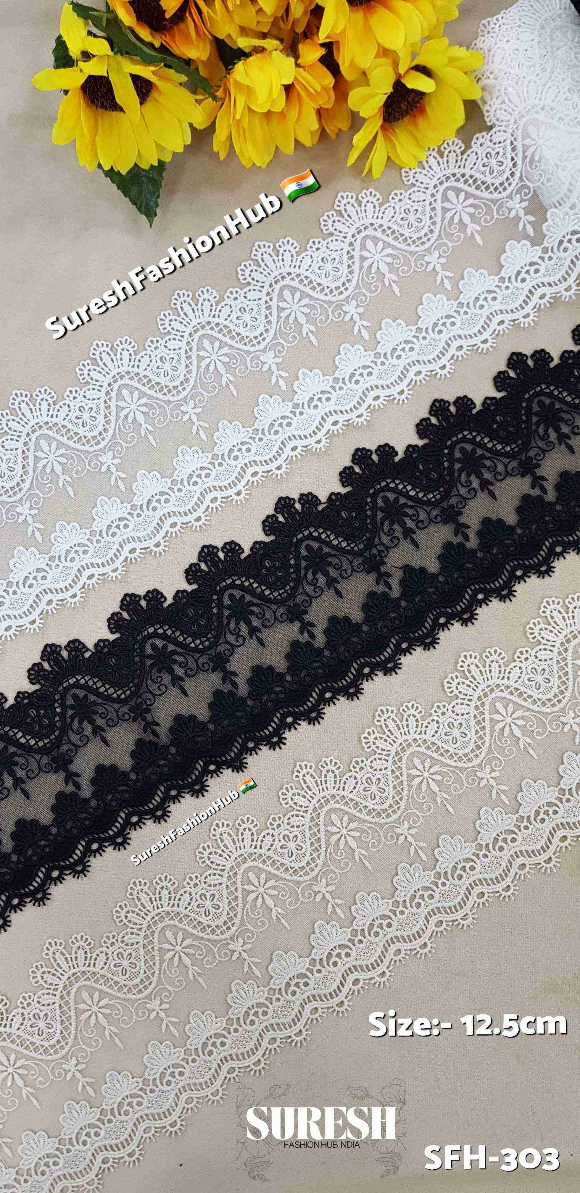 White 3D Floral Scalloped GPO Lace