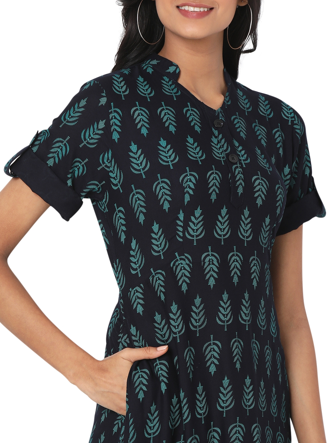 Smarty Pants | Smarty Pants women's cotton fabric green color alpine tree printed dress. 4
