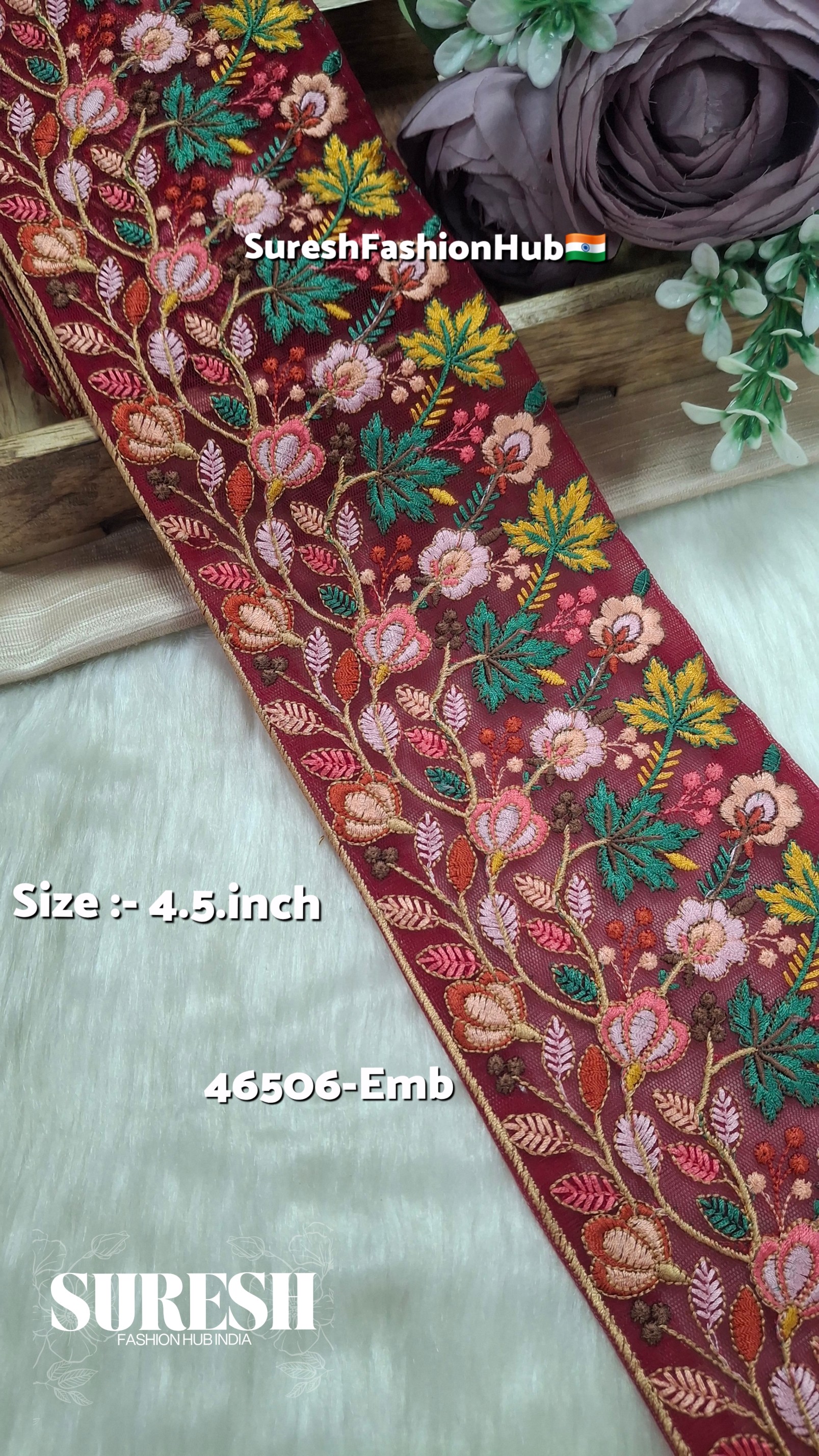 46506-Emb Royal Bloom Embroidery Lace – Maroon