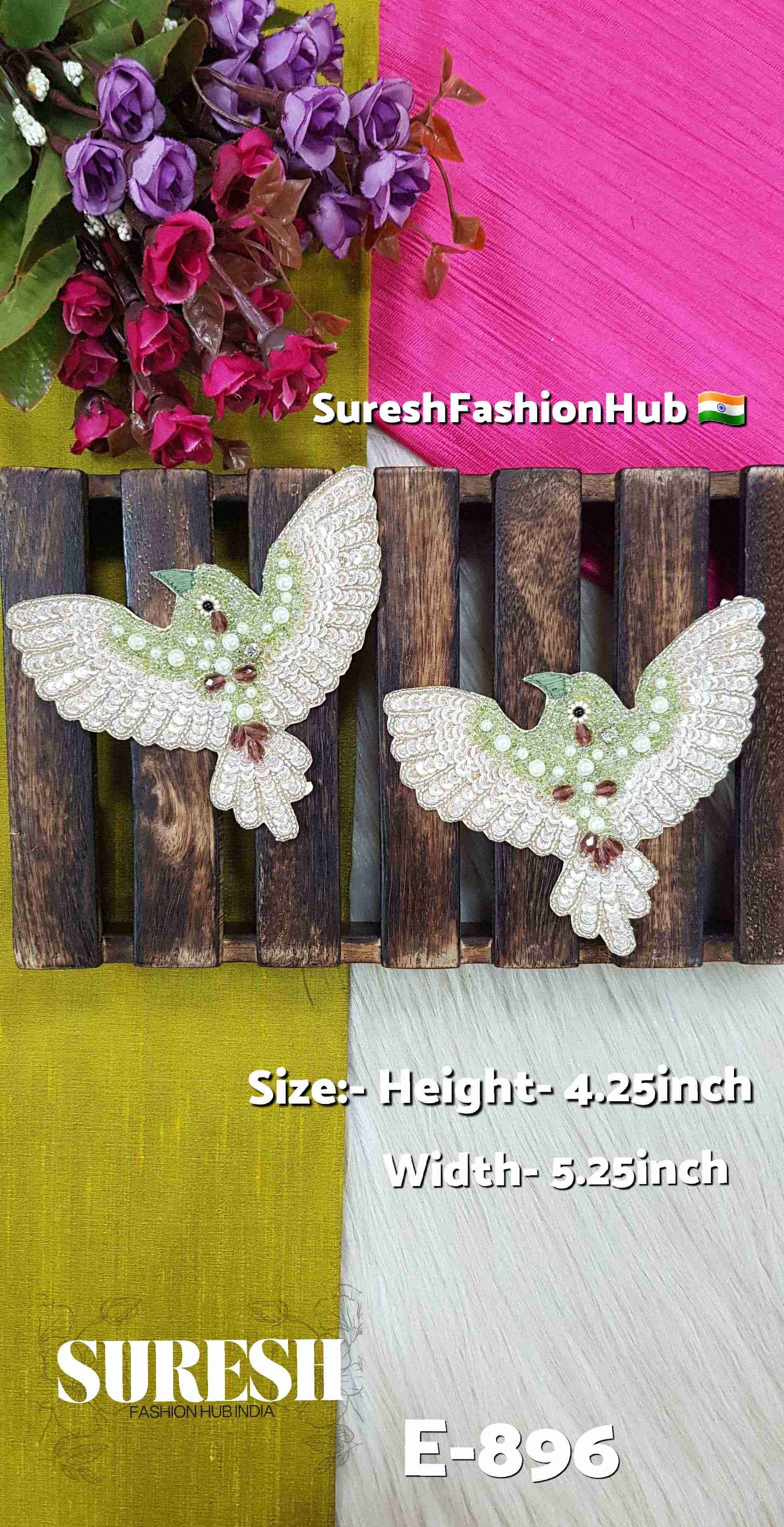 Olive Mist Bird Patch – Light Mehendi Green E-896(7)