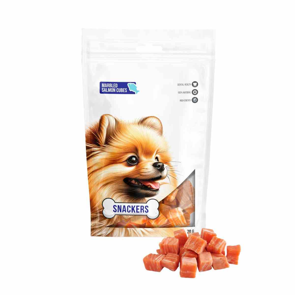 Snackers Marbled Salmon Cubes Dog Treats, 70g