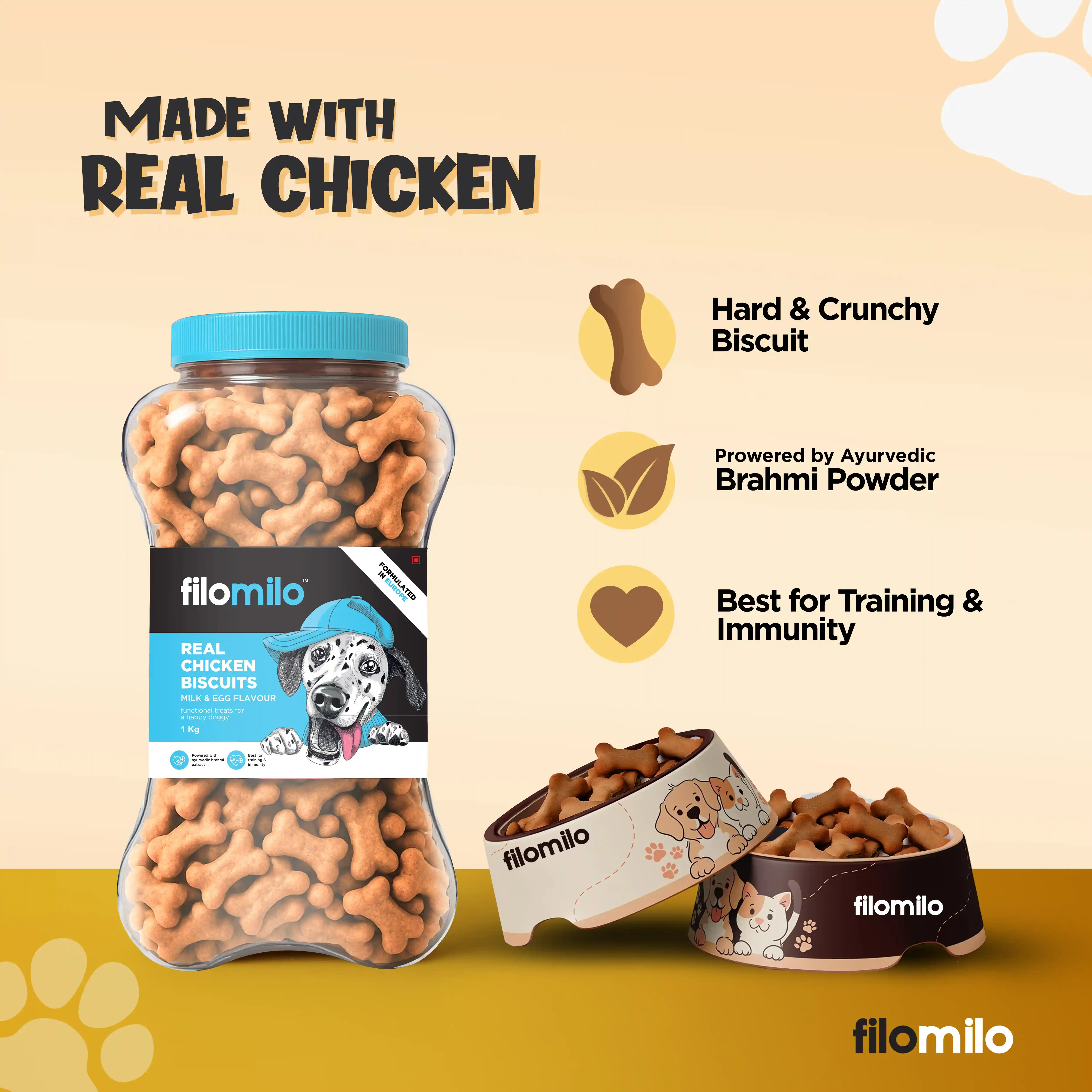 Filomilo Real Chicken Dog Biscuits Flavored with Egg and Milk, 1 kg