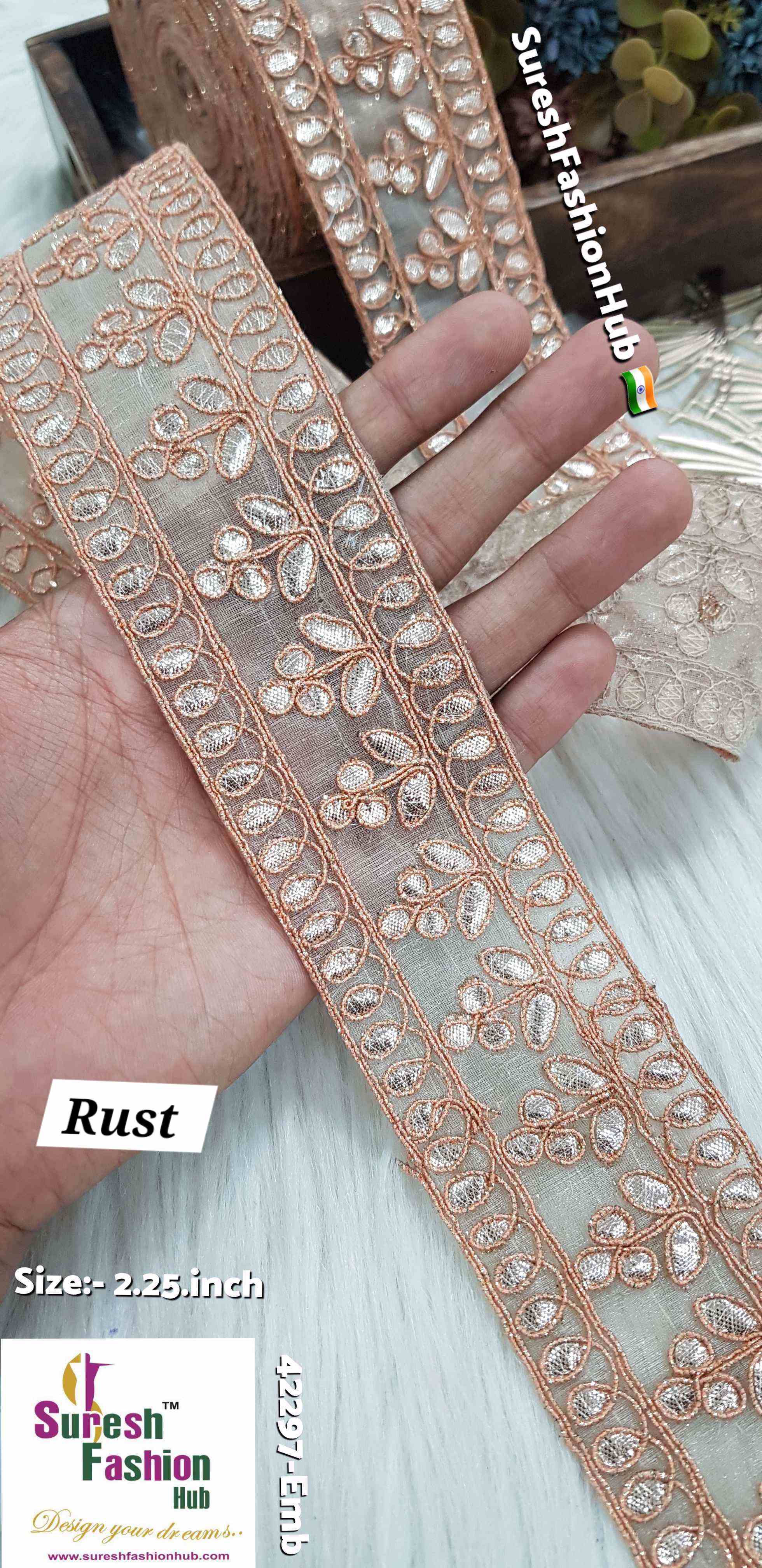 Cute Petal Laser Gota Lace Rust